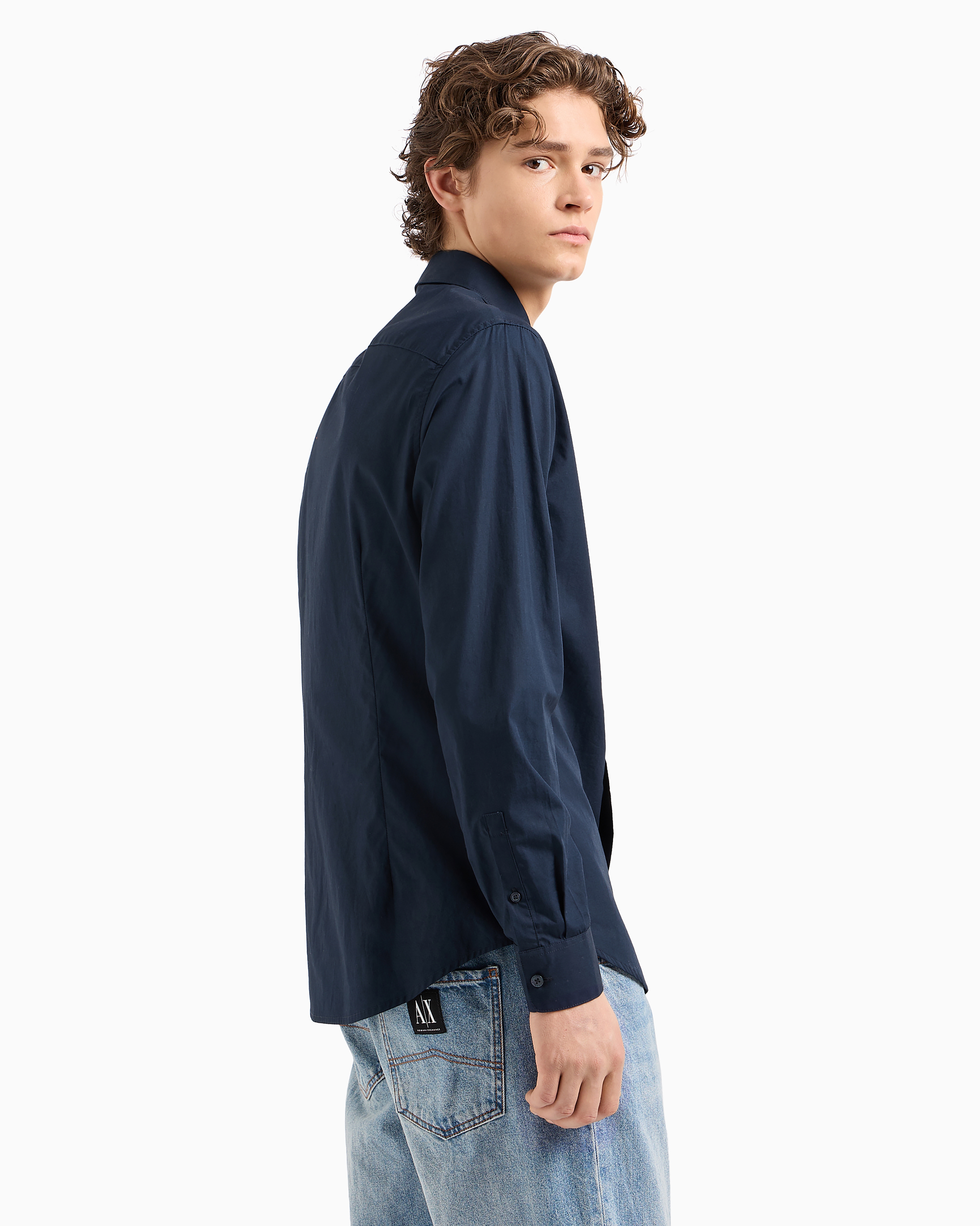 Shop Armani Exchange Icon Project Regular Fit Poplin Shirt In Blue