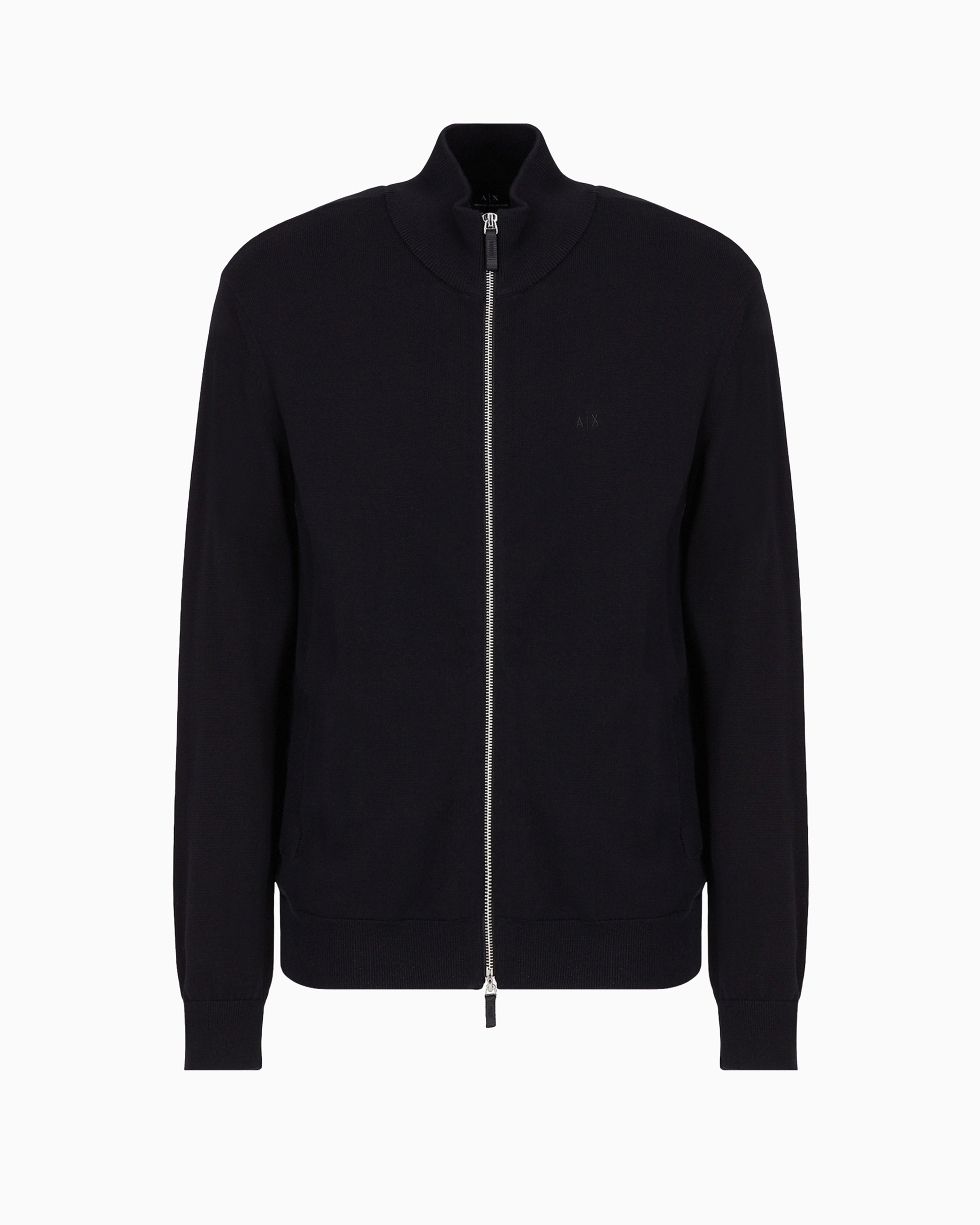 Shop Armani Exchange Asv Organic Cotton Fullzip Cardigan In Black