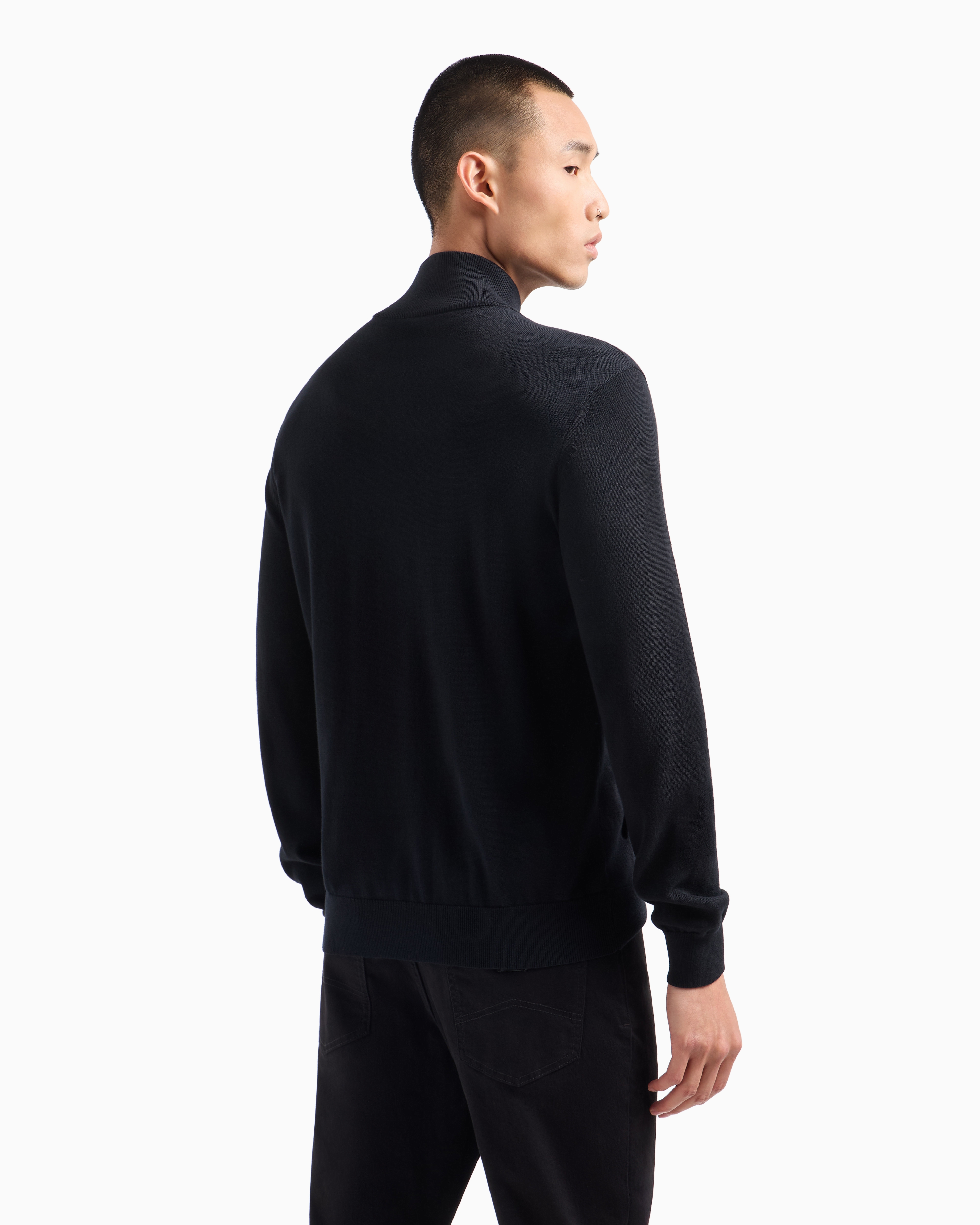 Shop Armani Exchange Asv Organic Cotton Fullzip Cardigan In Black