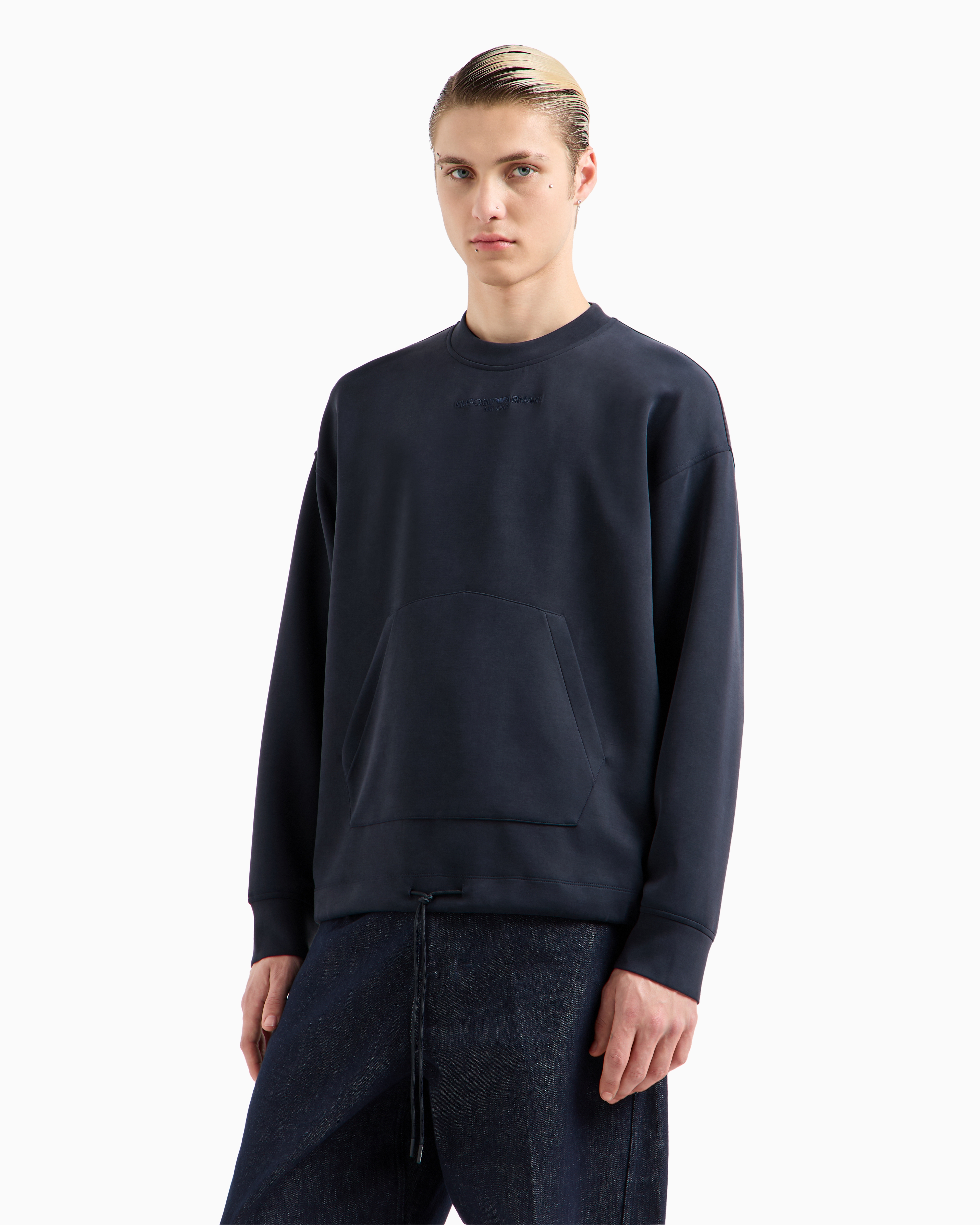 EMPORIO ARMANI MODAL-BLEND JERSEY SWEATSHIRT WITH LOGO EMBROIDERY AND A POUCH POCKET 