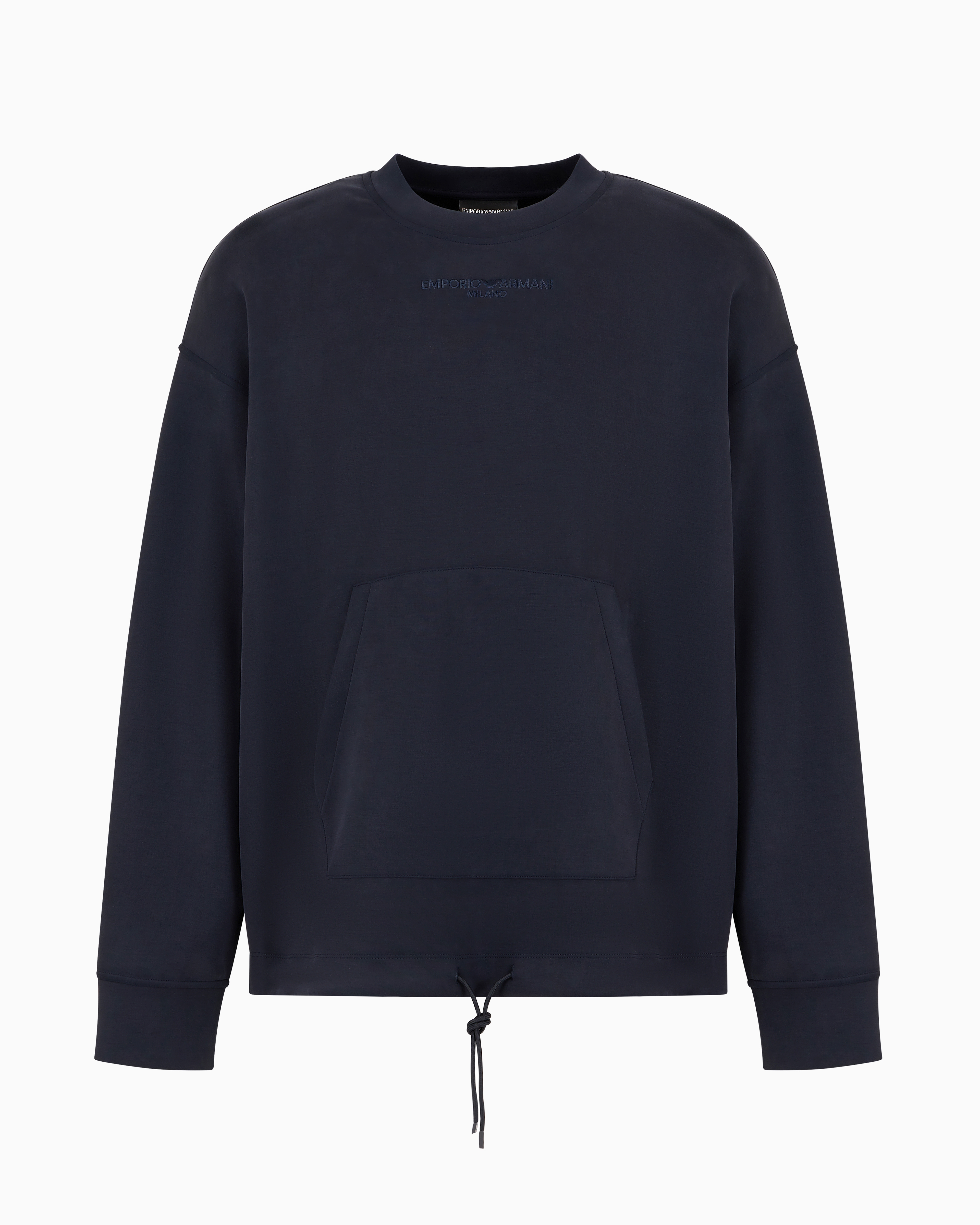 Emporio Armani Official Store Modal-blend Jersey Sweatshirt With Logo Embroidery And A Pouch Pocket In Blue