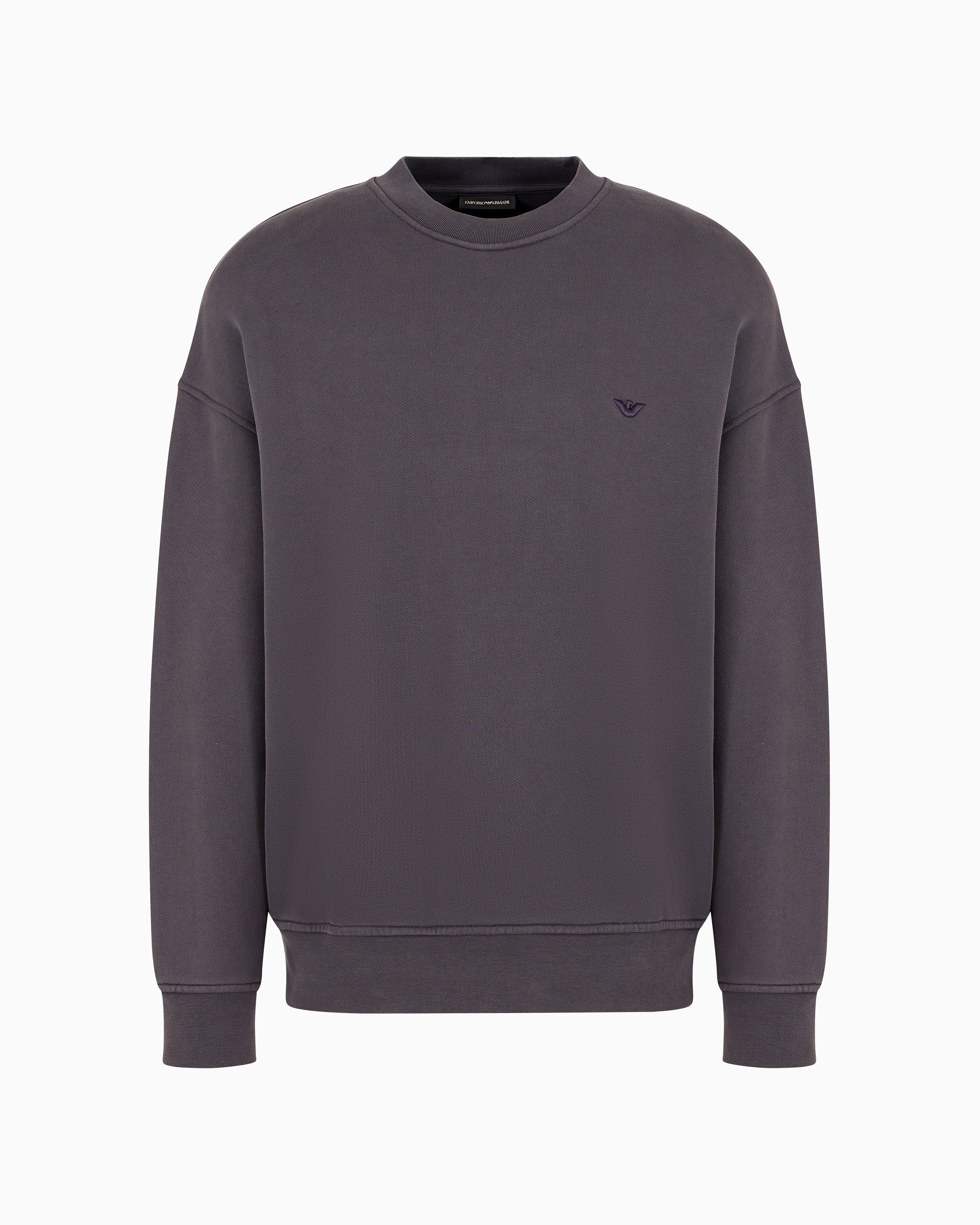 Emporio Armani Official Store Loose-fit Jersey Sweatshirt With Super-embossed Logo Embroidery In Gray