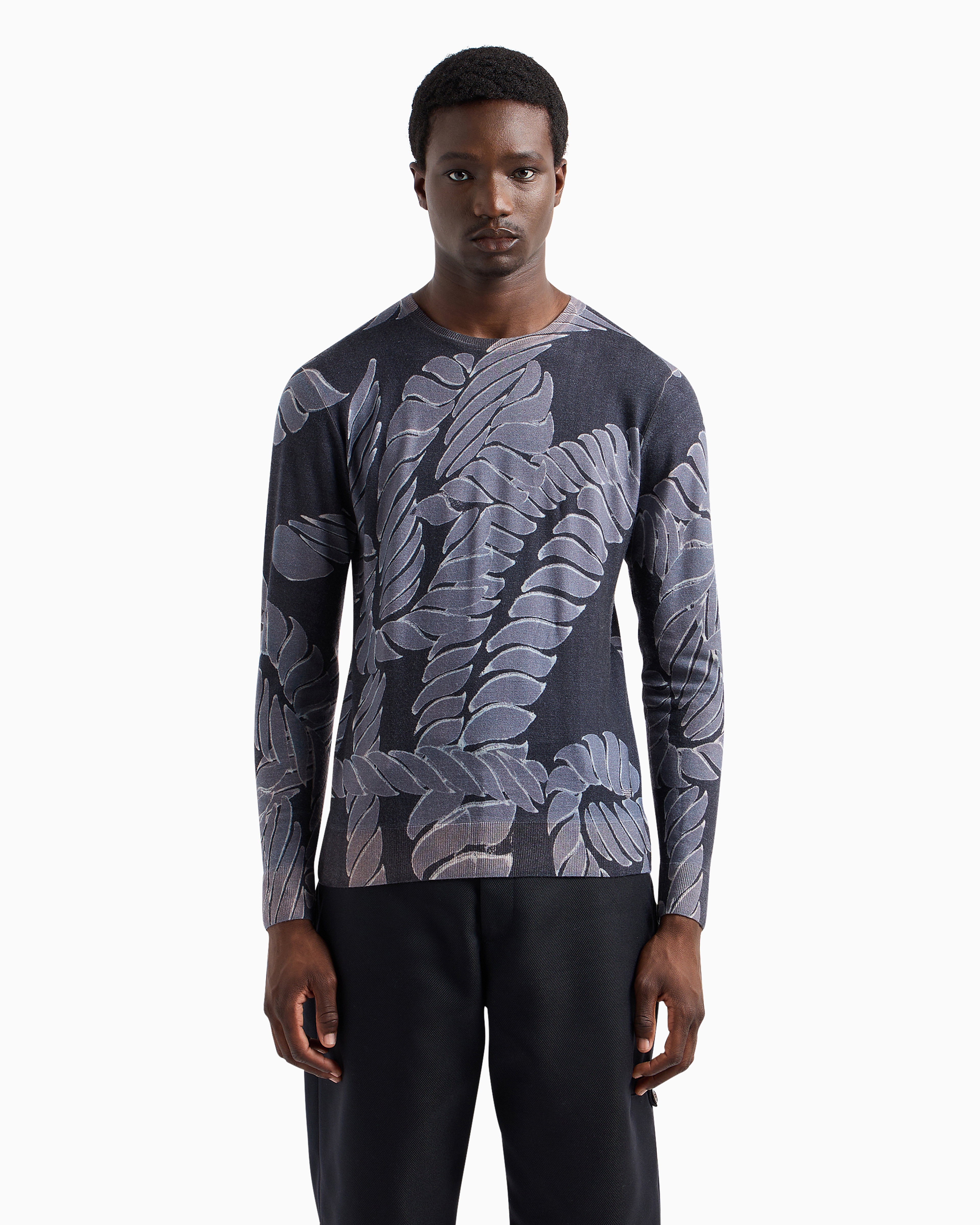 EMPORIO ARMANI PLAIN-KNIT VIRGIN WOOL JUMPER WITH MARITIME PRINT 