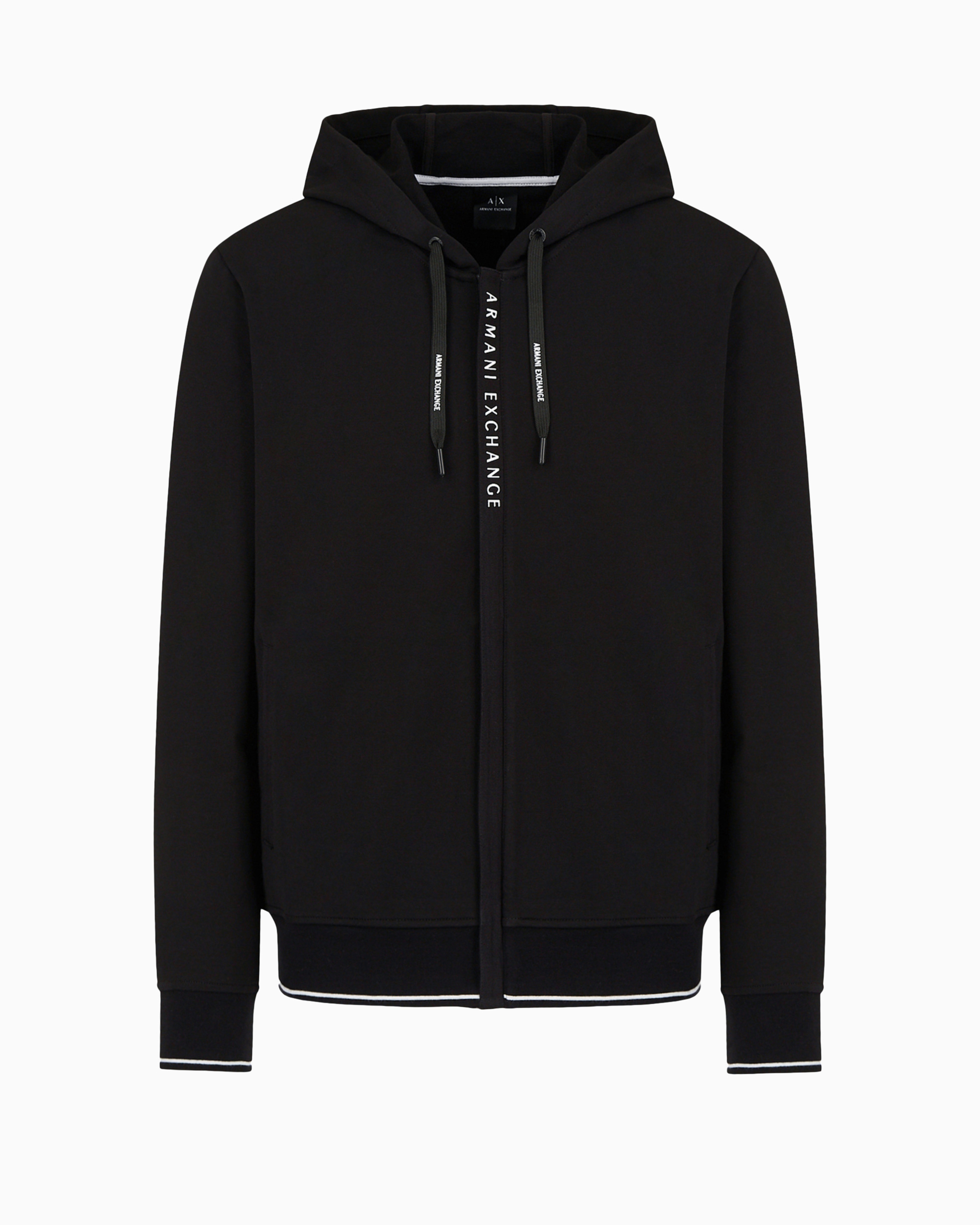 Shop Armani Exchange Stretch Fabric Zip-up Sweatshirt In Black