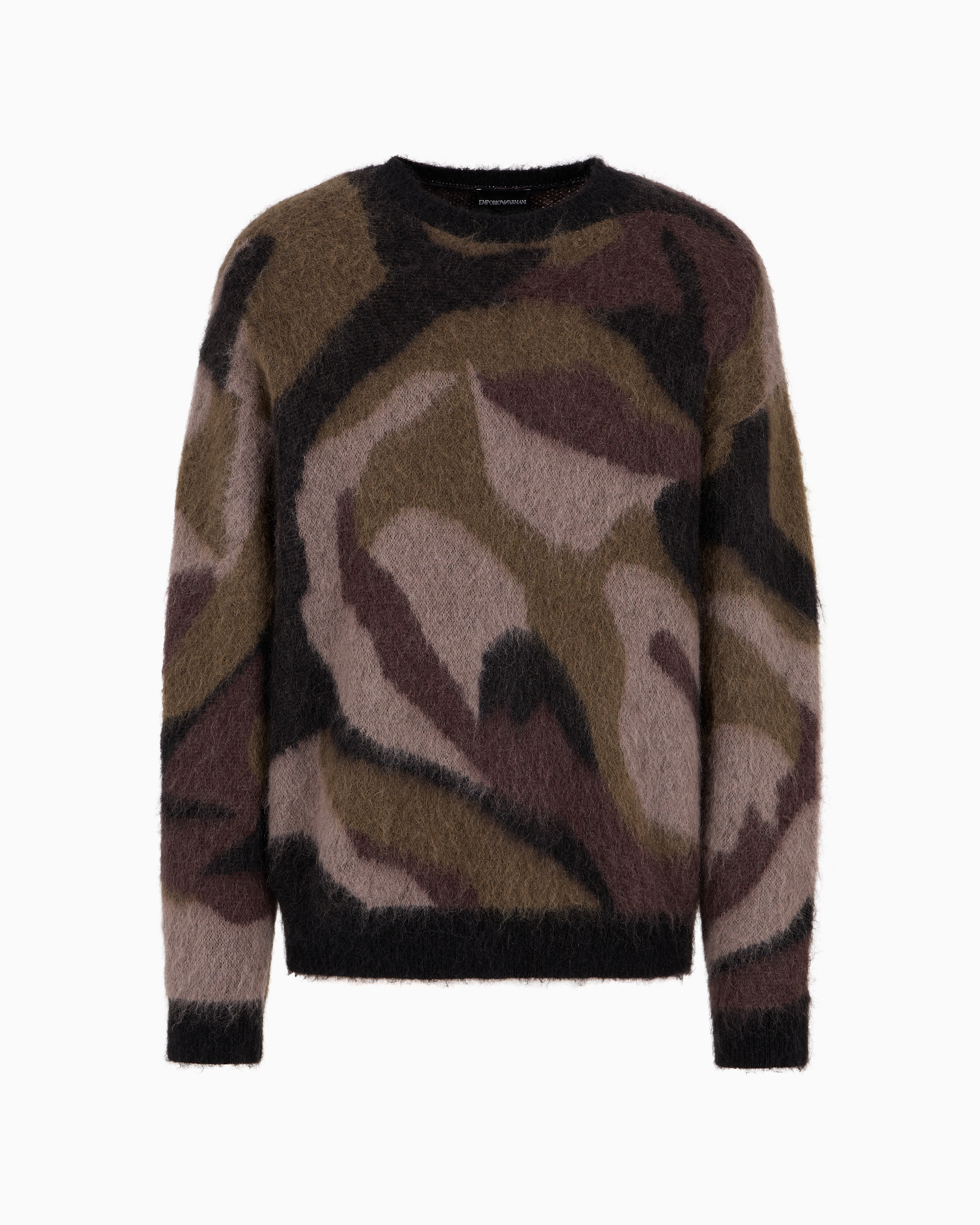 EMPORIO ARMANI CAMOUFLAGE JACQUARD MOTIF MOHAIR WOOL-BLEND JUMPER 