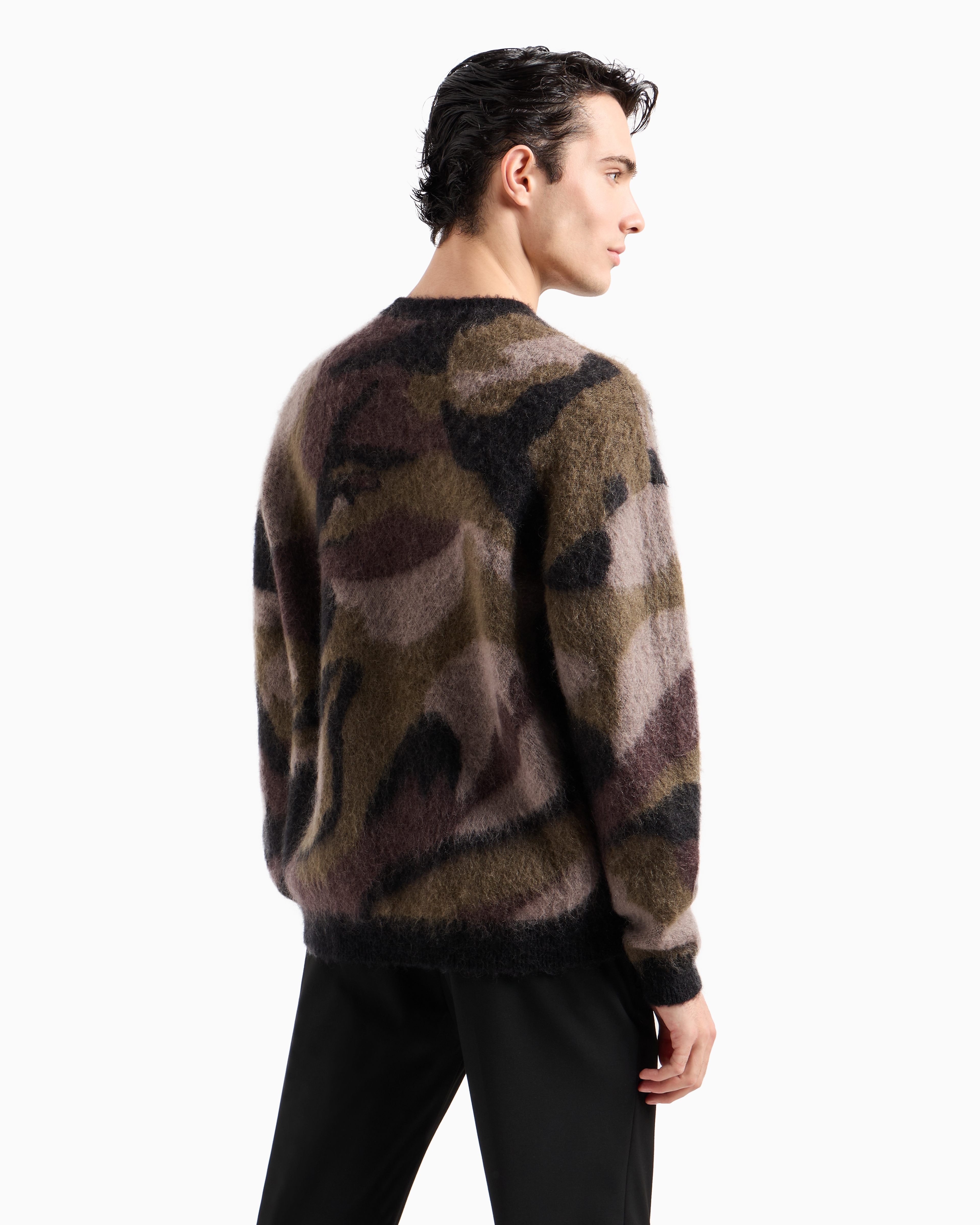 EMPORIO ARMANI CAMOUFLAGE JACQUARD MOTIF MOHAIR WOOL-BLEND JUMPER 