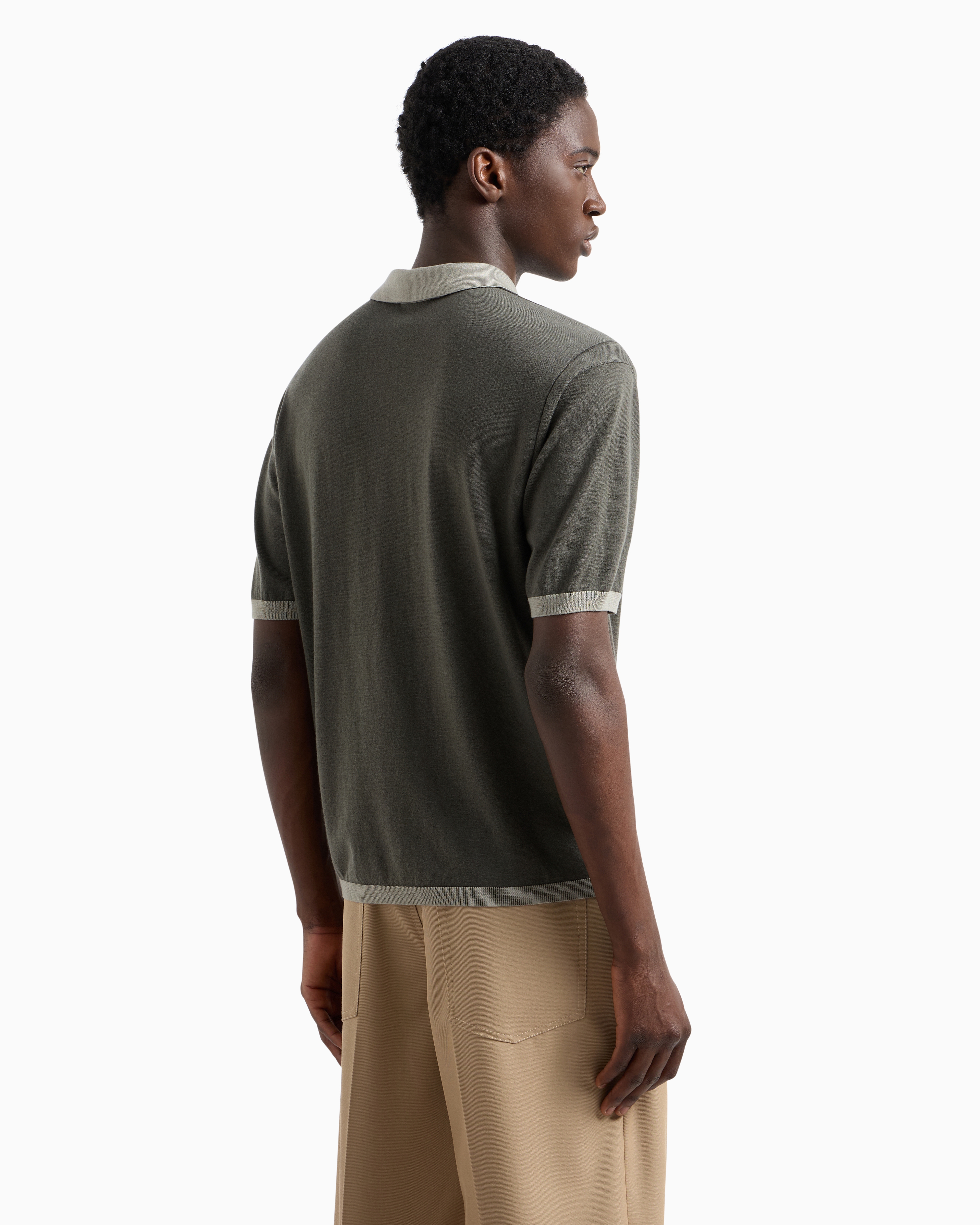 Emporio Armani Official Store Asv Lyocell Blend And Virgin Wool Zip-up Polo-shirt Collar Jumper In Bleu Ciel
