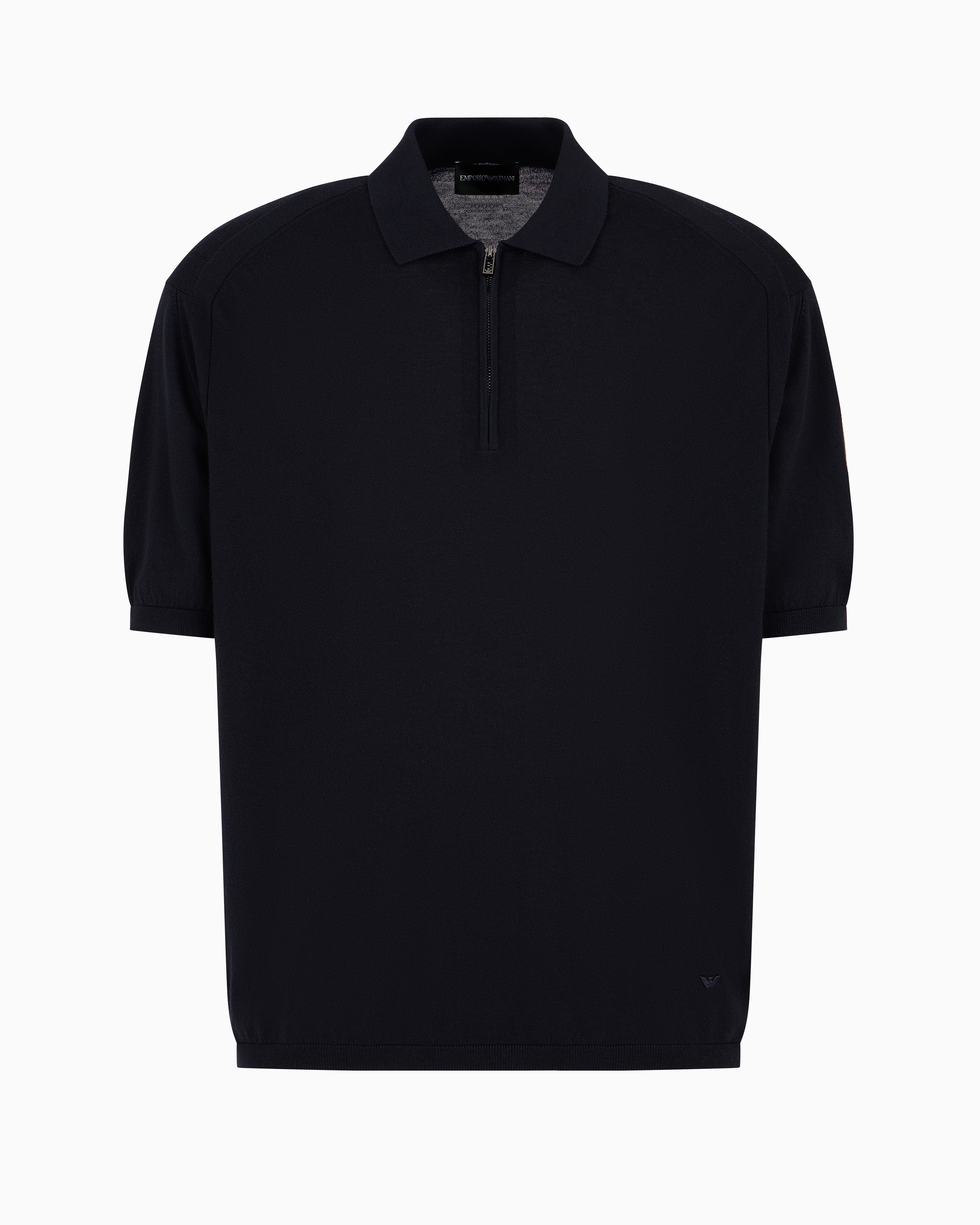 Emporio Armani Official Store Asv Lyocell Blend And Virgin Wool Zip-up Polo-shirt Collar Jumper In Navy Blue