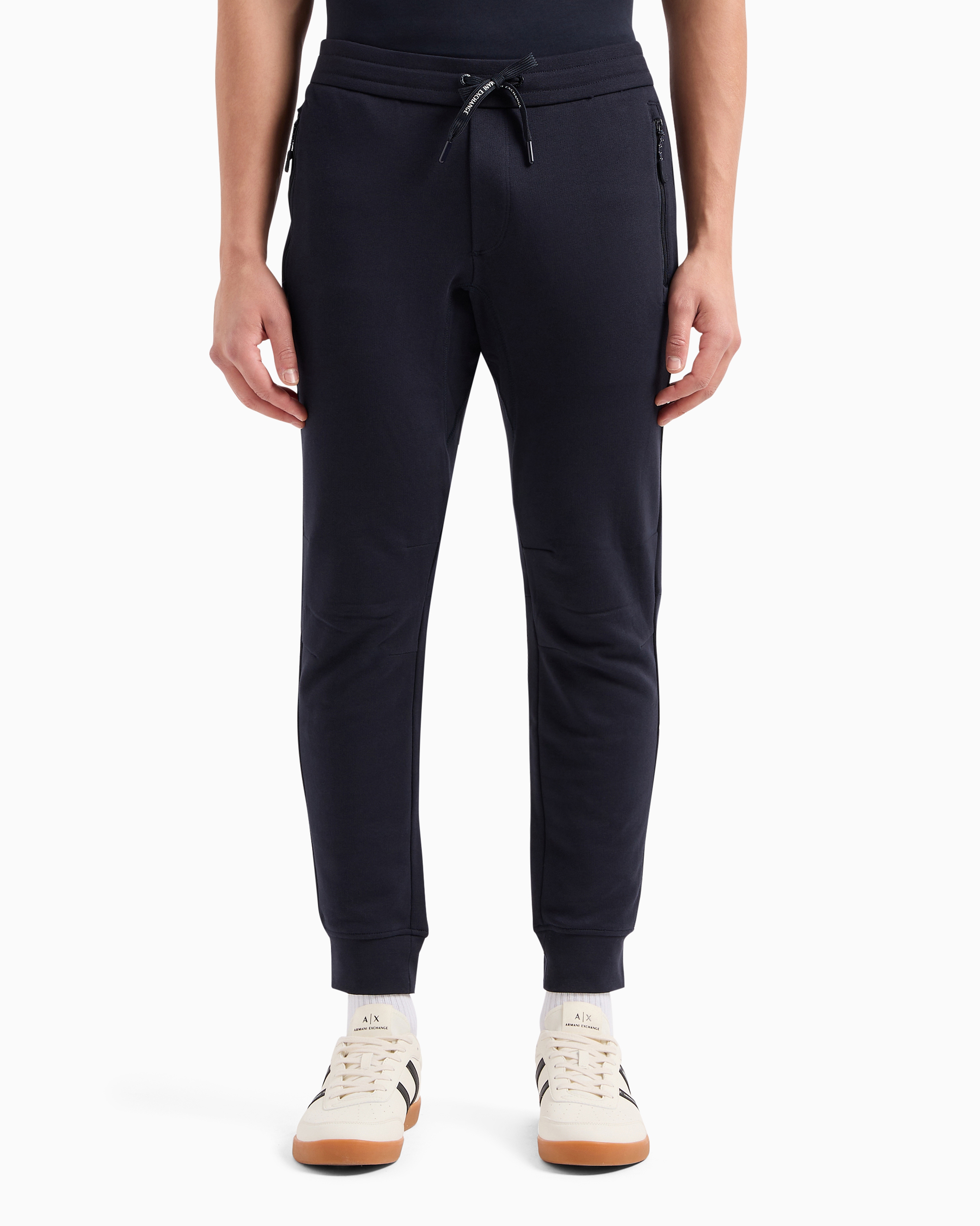 Shop Armani Exchange Soft Yarn Jogger Pants With Logo In Navy Blue