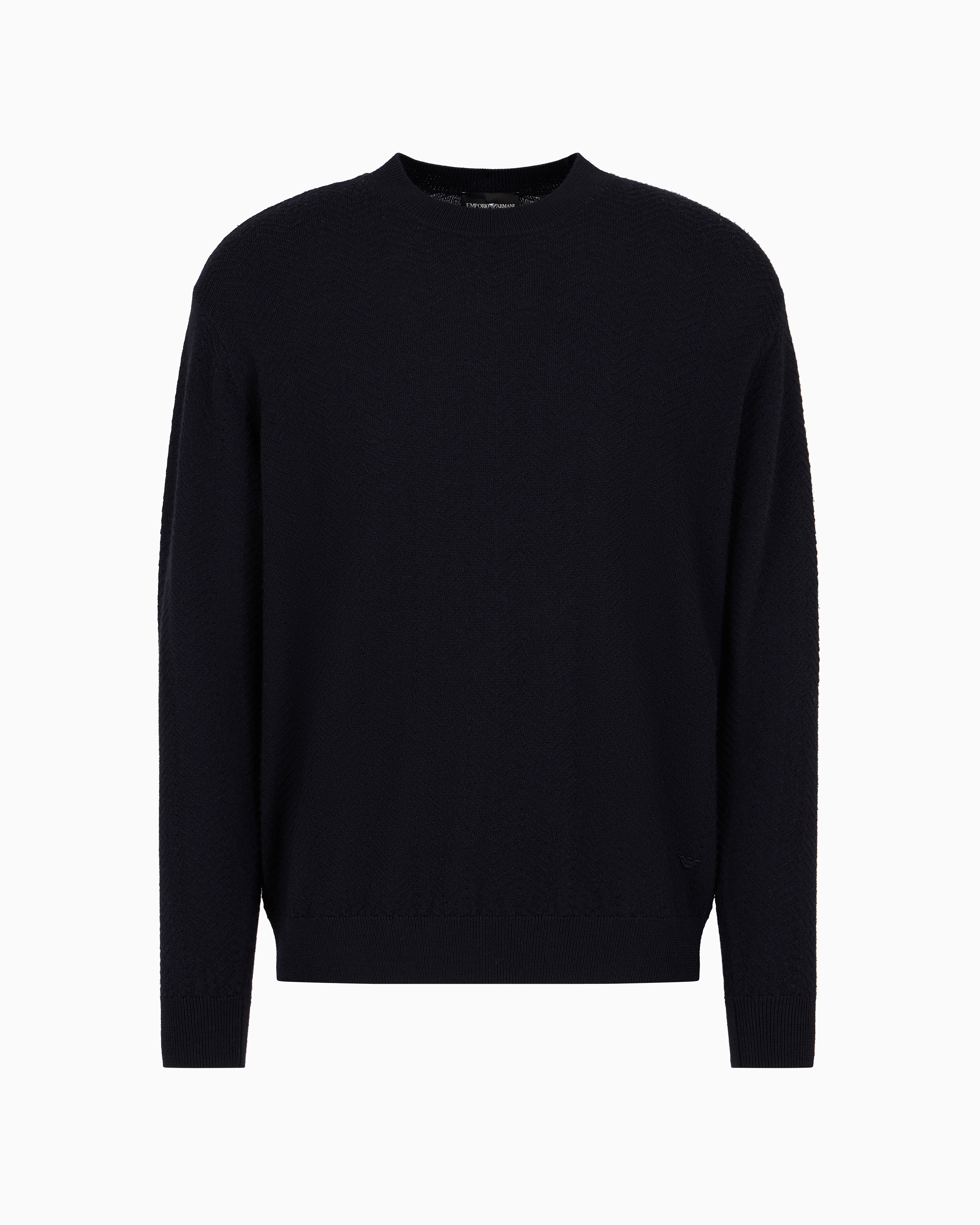 Emporio Armani Official Store Mock-neck Jumper In Virgin Wool With A Micro-textured Weave In Navy Blue