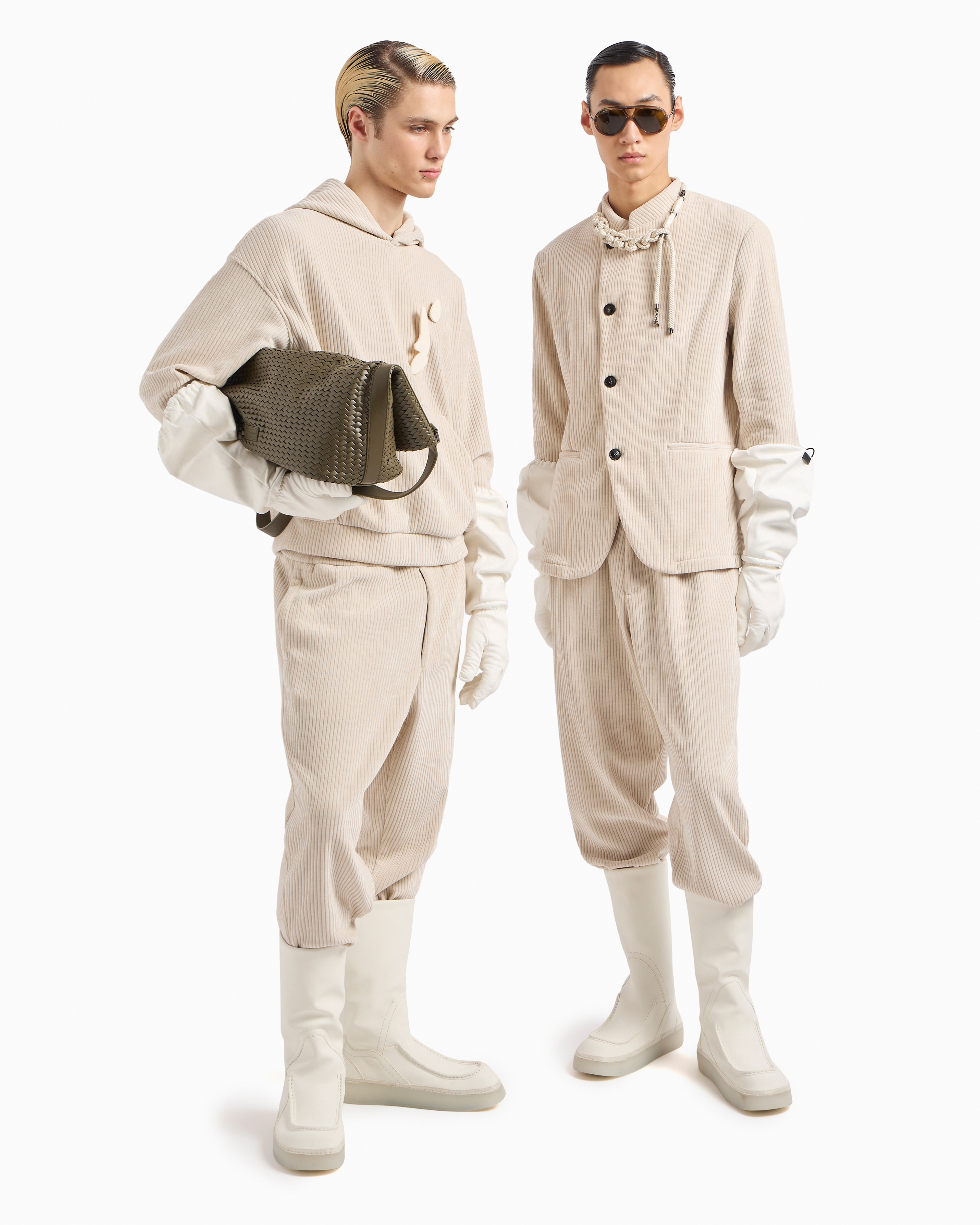 Emporio Armani Official Store Ribbed Velour Joggers In Blanc