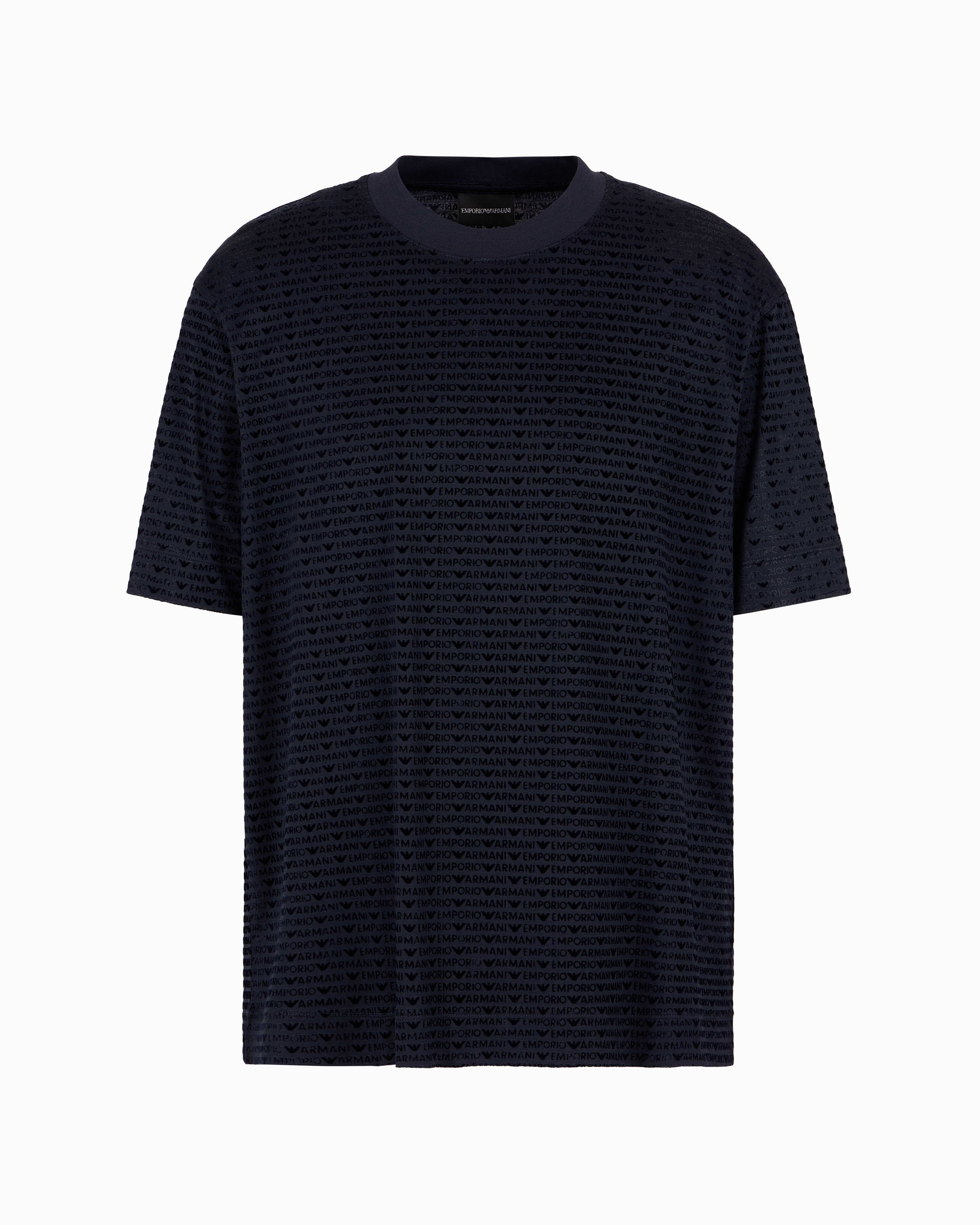 Emporio Armani Official Store Asv T-shirt Aus Einer Jersey-lyocell-mischung Mit Allover-logo In Flock-technik In Black