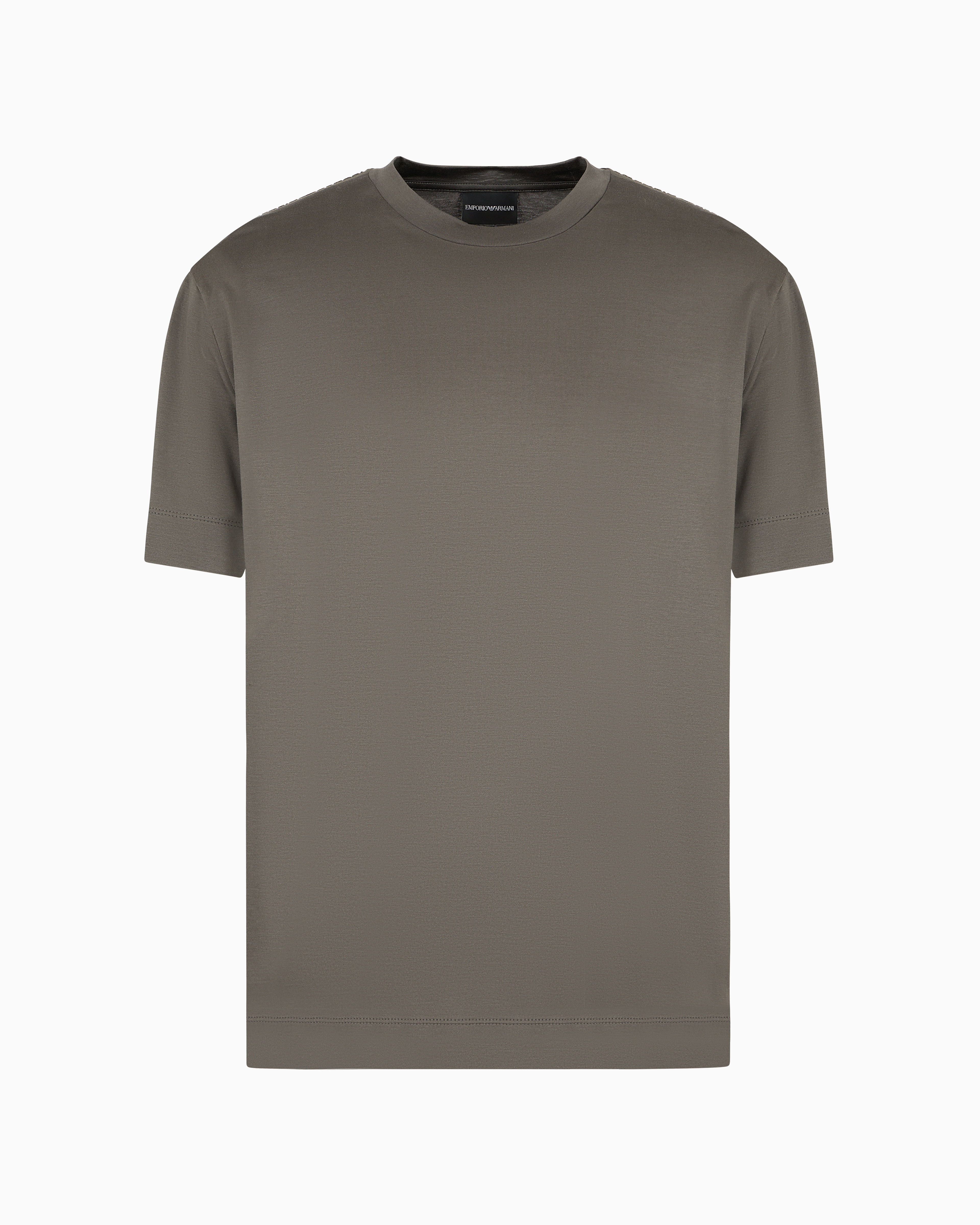 Emporio Armani Official Store Asv Lyocell-blend Jersey T-shirt With Embossed Logo Tape In Brown