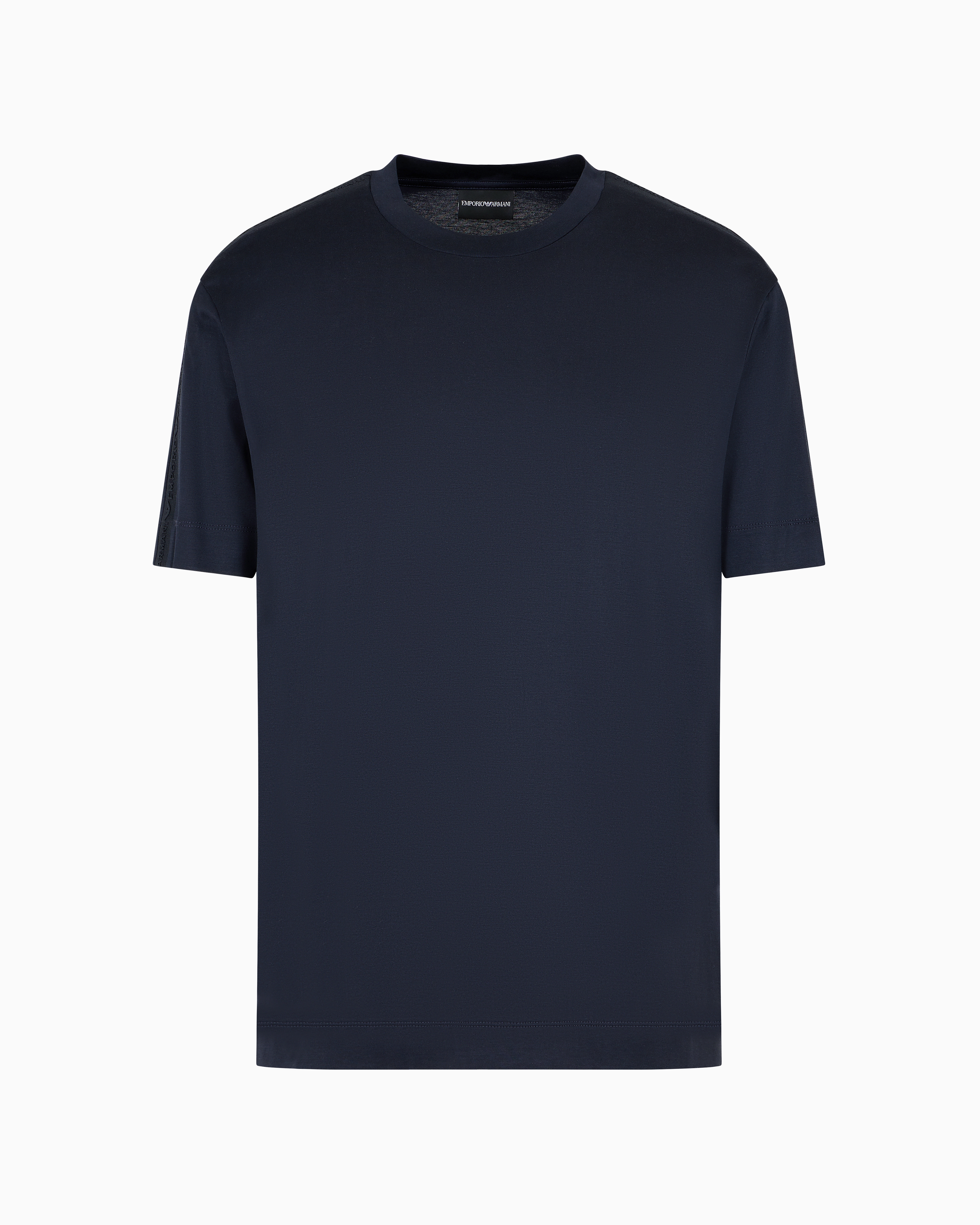 Emporio Armani Official Store Asv Lyocell-blend Jersey T-shirt With Embossed Logo Tape In Navy Blue