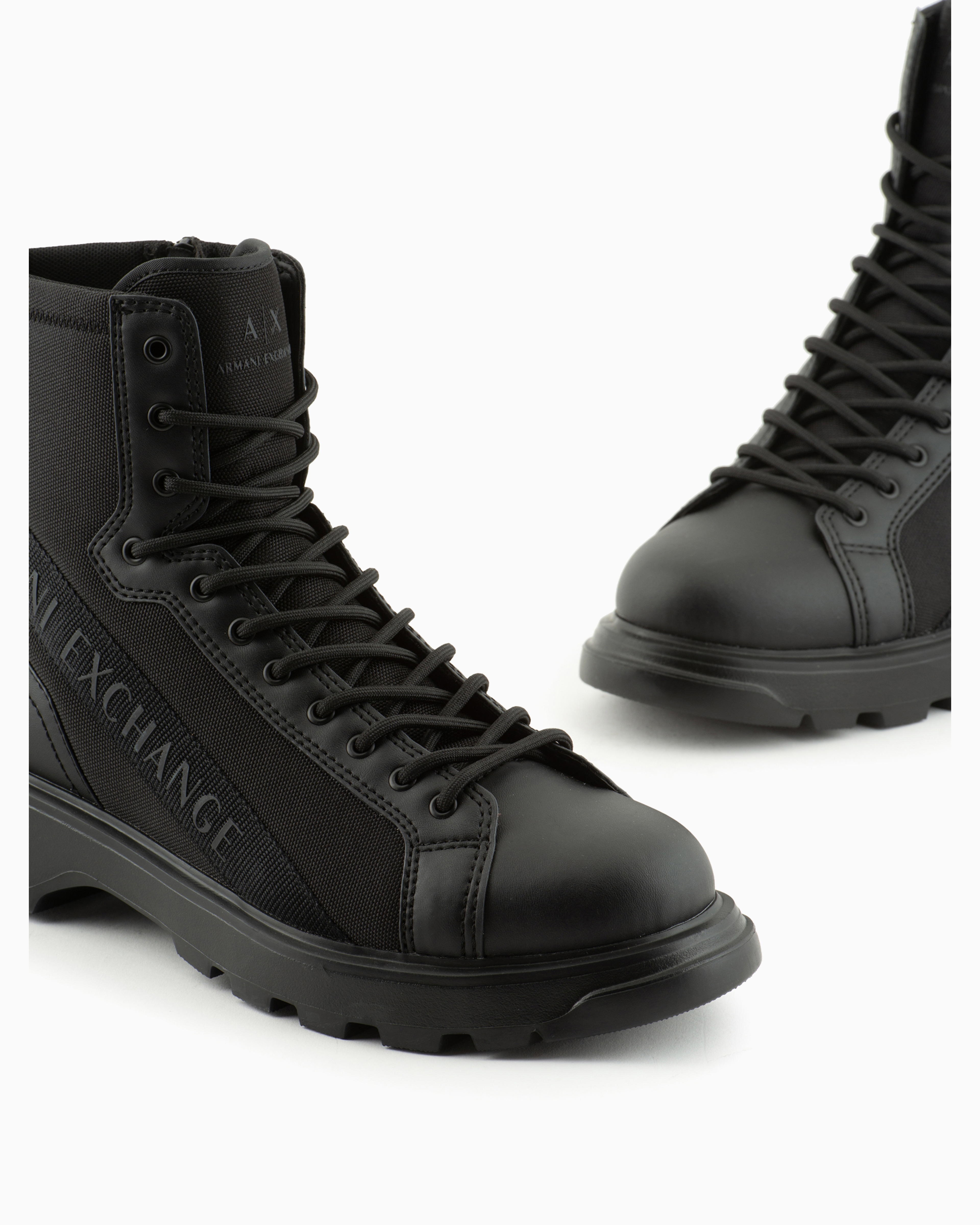 Shop Armani Exchange Boots With Logo And Fabric Inserts In Black