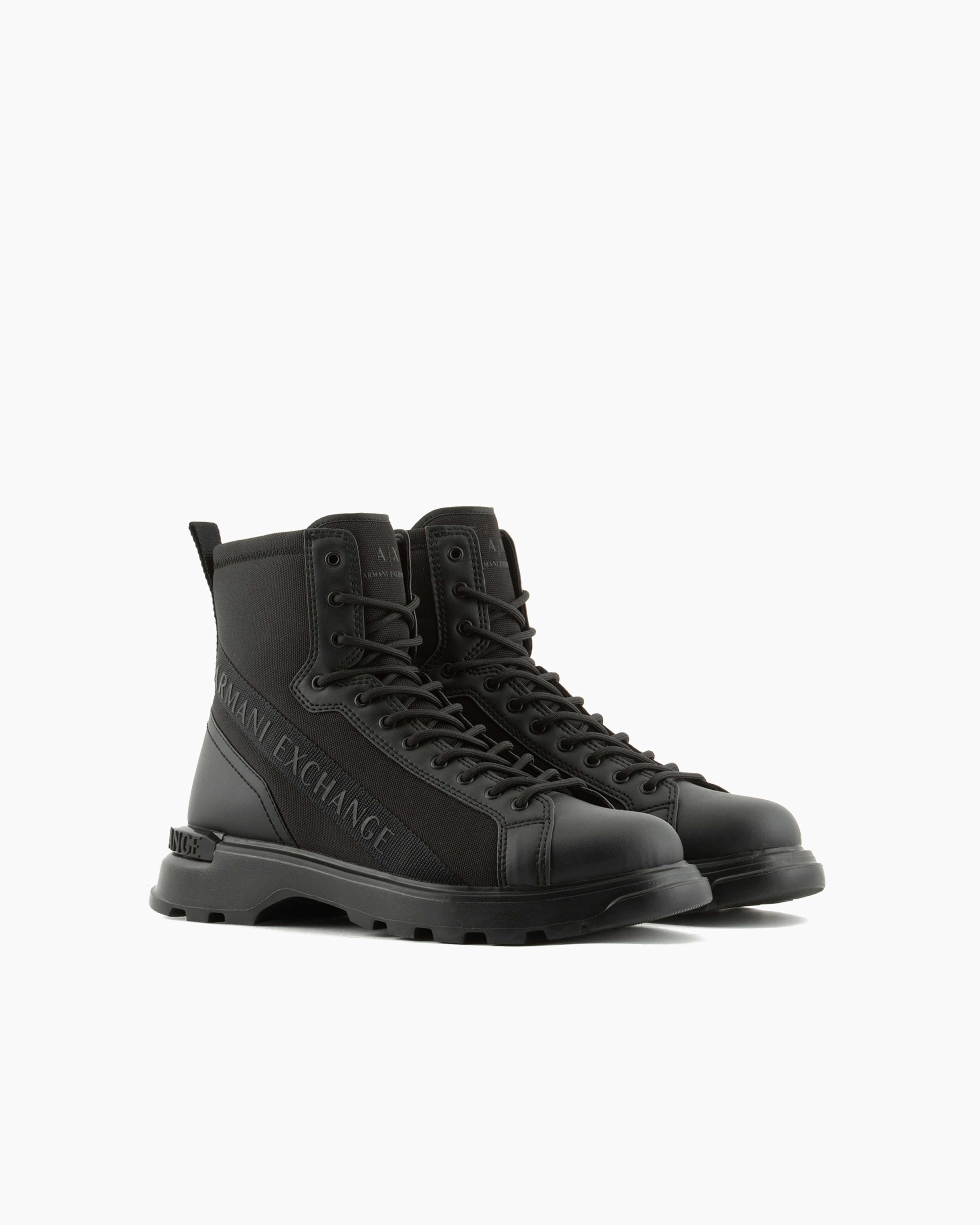 Shop Armani Exchange Boots With Logo And Fabric Inserts In Black