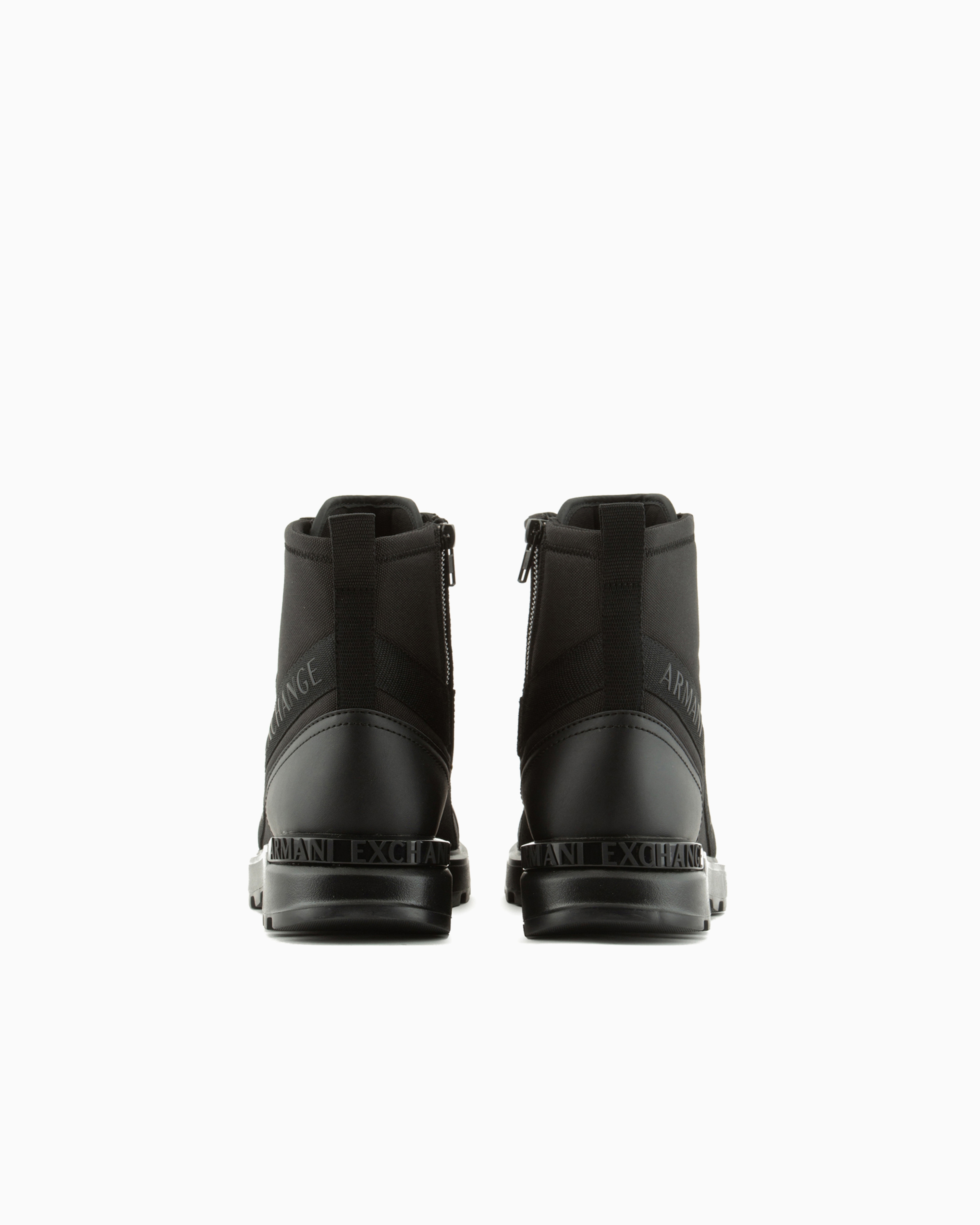 Shop Armani Exchange Boots With Logo And Fabric Inserts In Black