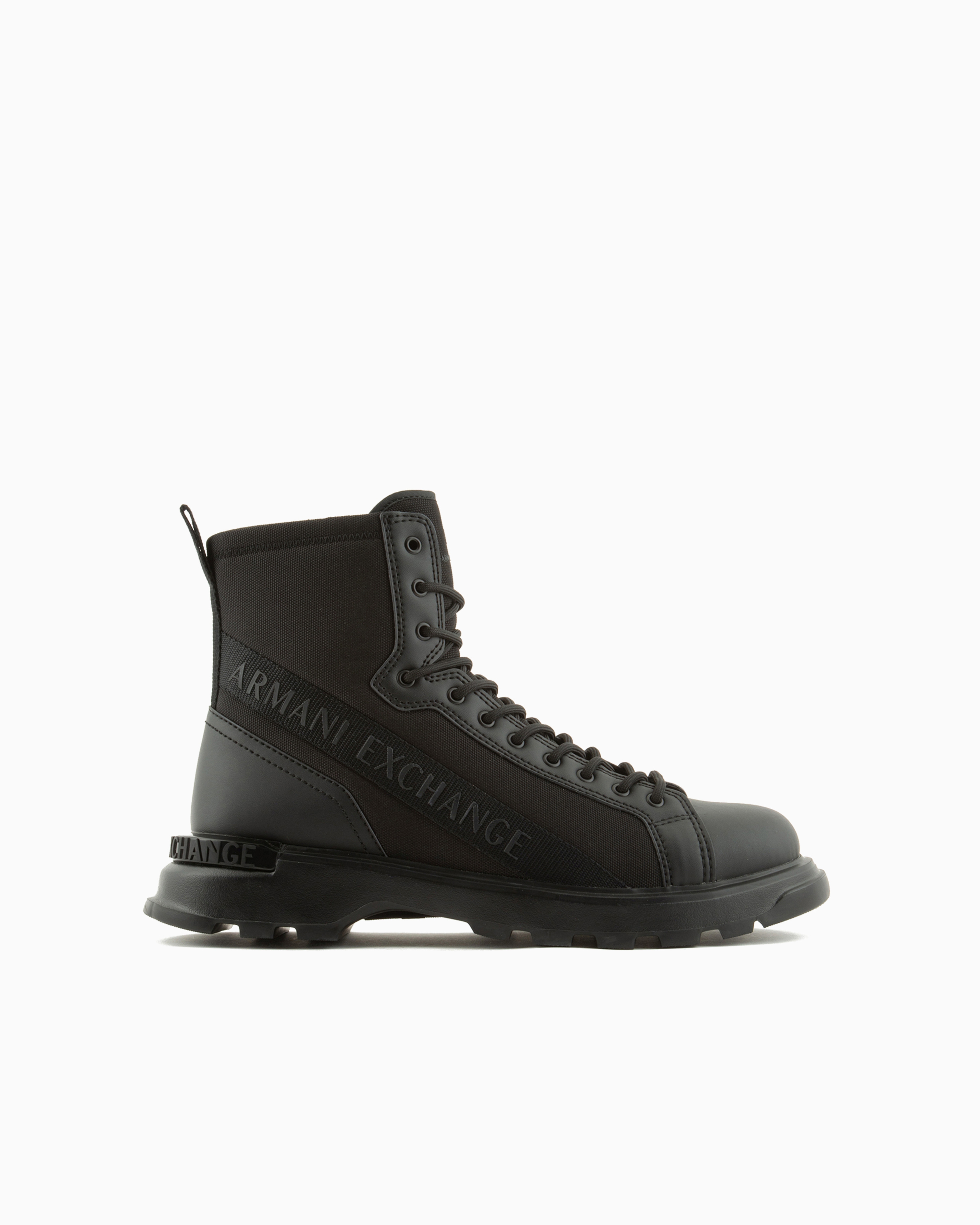 Shop Armani Exchange Boots With Logo And Fabric Inserts In Black