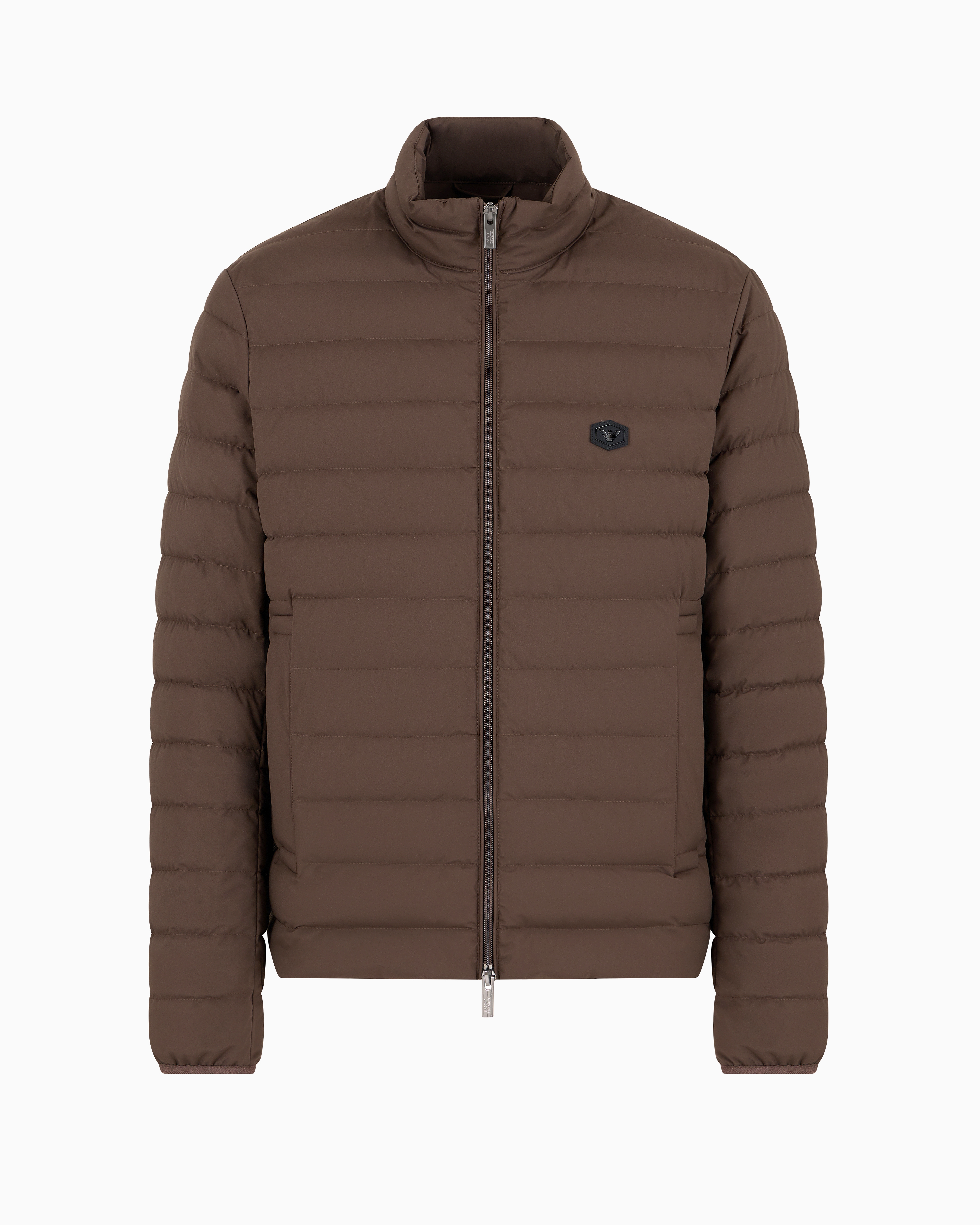 Emporio Armani Official Store Quilted Nylon Full-zip Down Jacket With Eagle Logo Patch In Military Green
