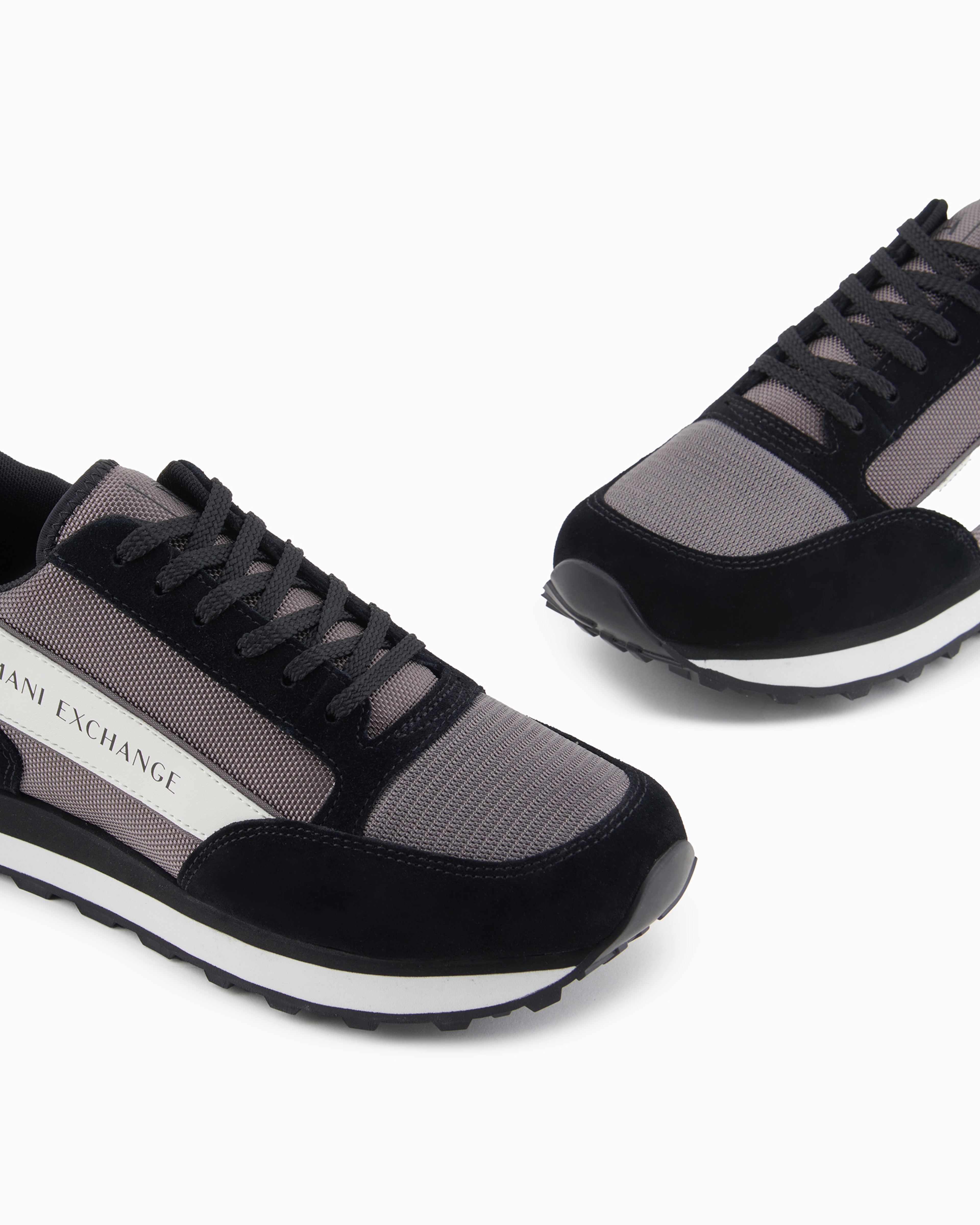 Shop Armani Exchange Suede Sneakers With Mesh Inserts In Patterned