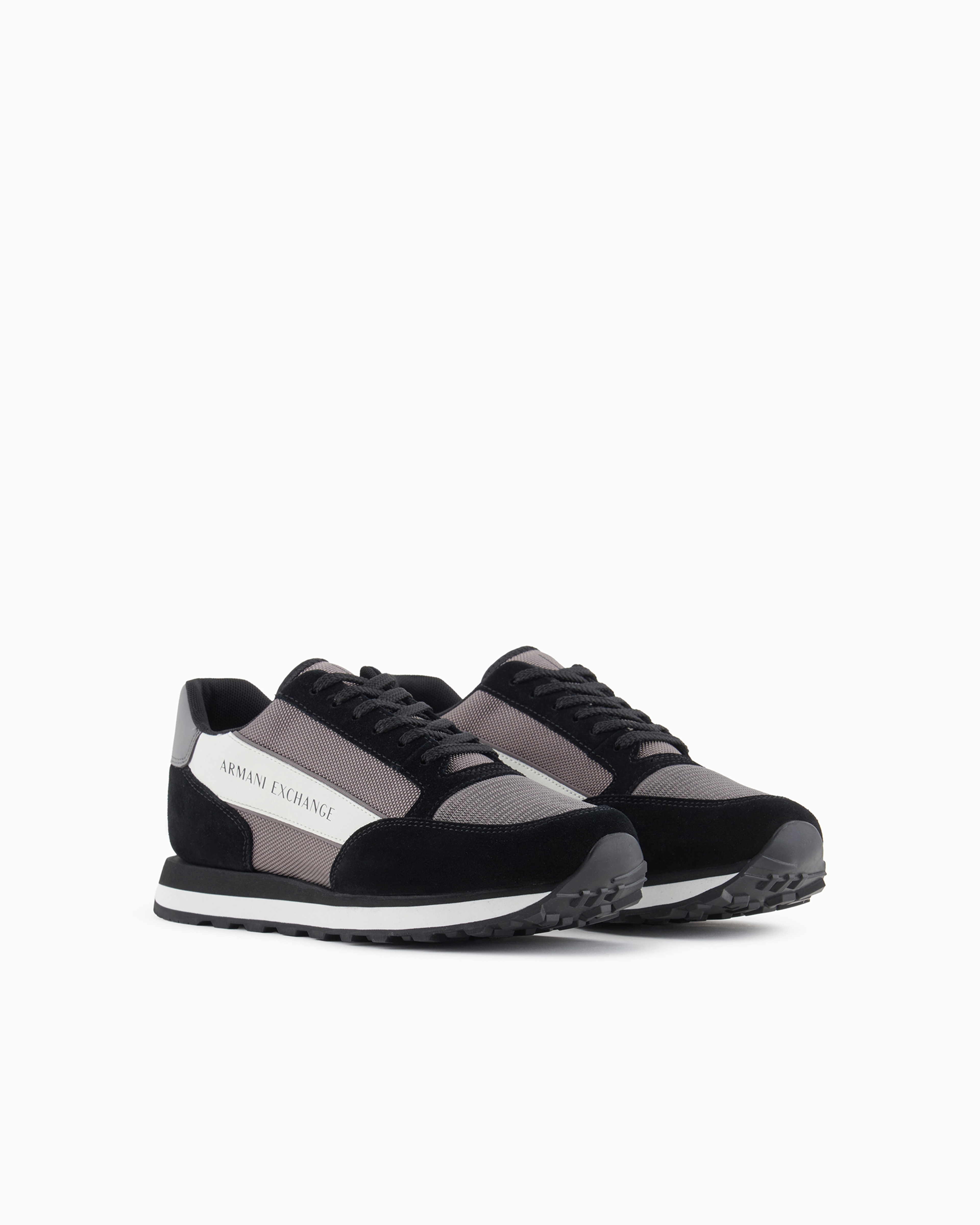 Shop Armani Exchange Suede Sneakers With Mesh Inserts In Patterned