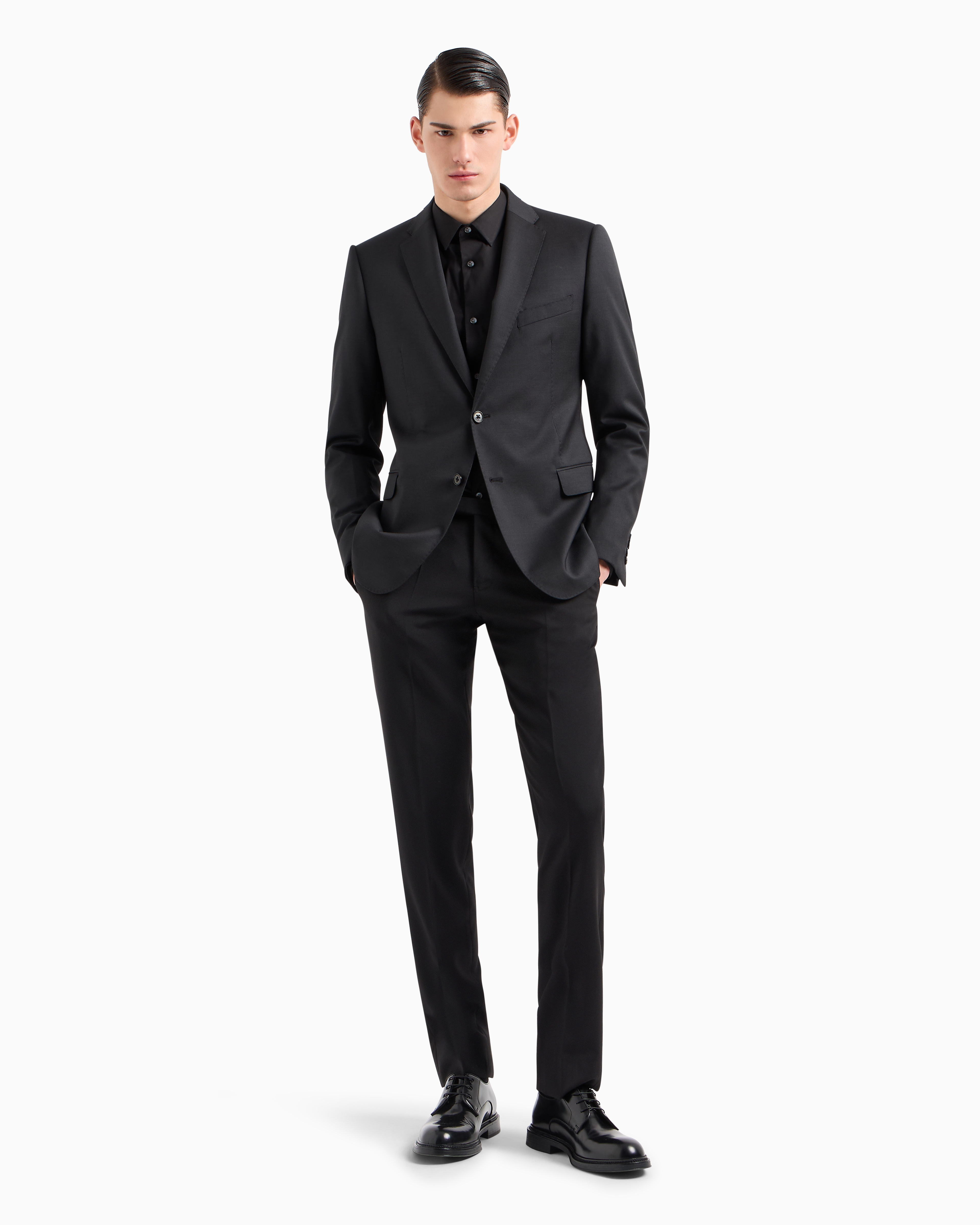Emporio Armani Stretch Nylon-blend Shirt With Embroidered Eagle In Black