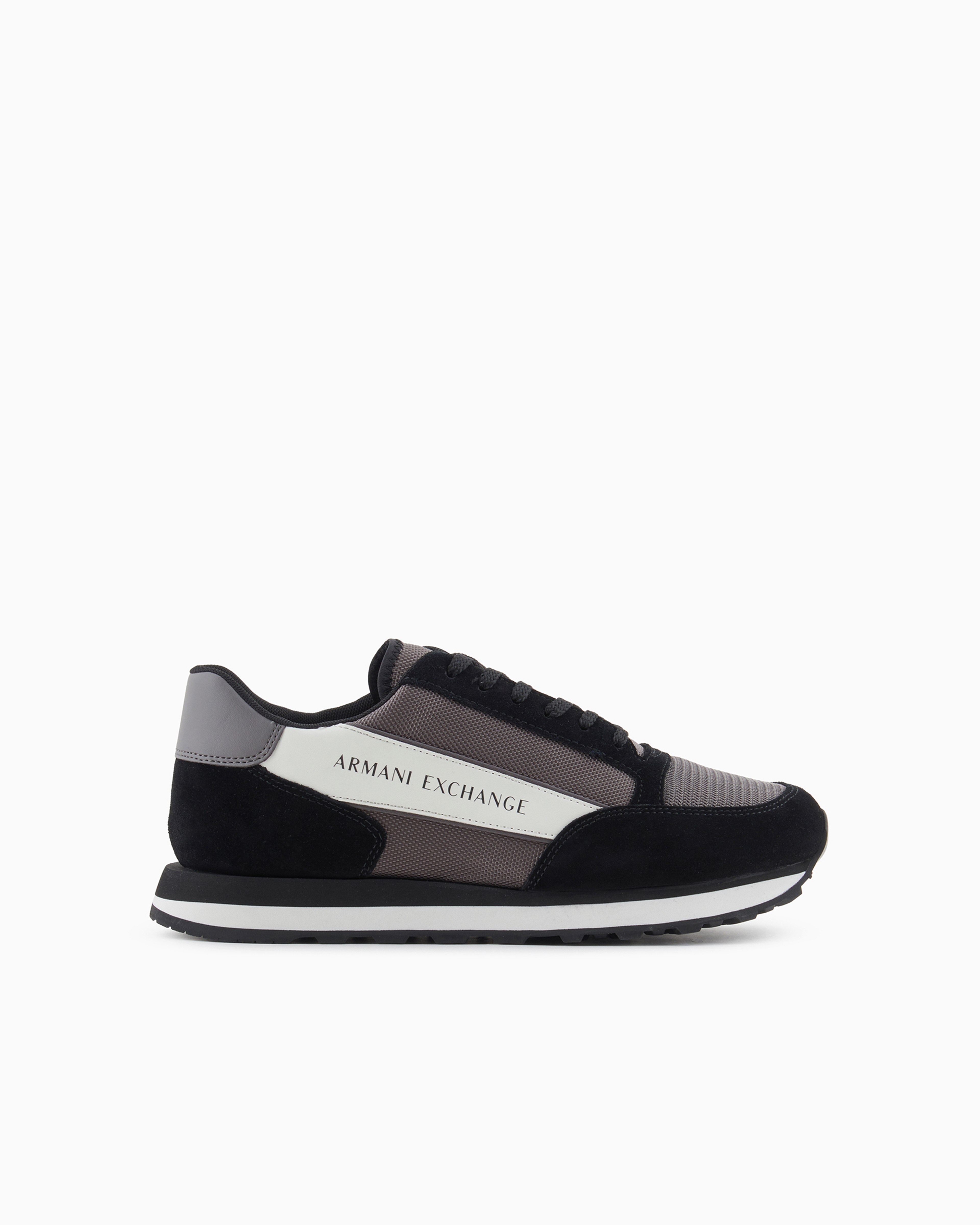 Shop Armani Exchange Suede Sneakers With Mesh Inserts In Patterned