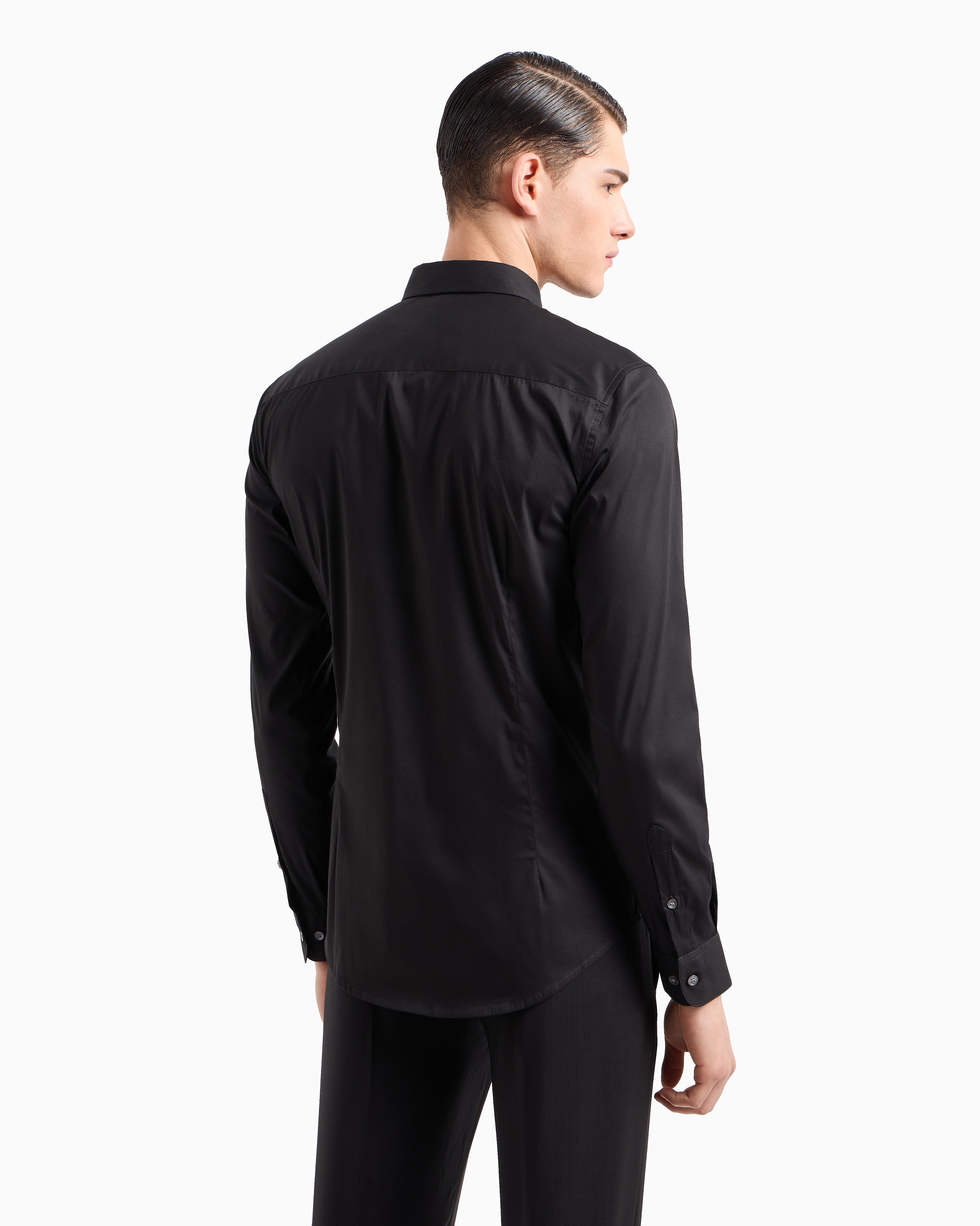 Emporio Armani Stretch Nylon-blend Shirt With Embroidered Eagle In Black