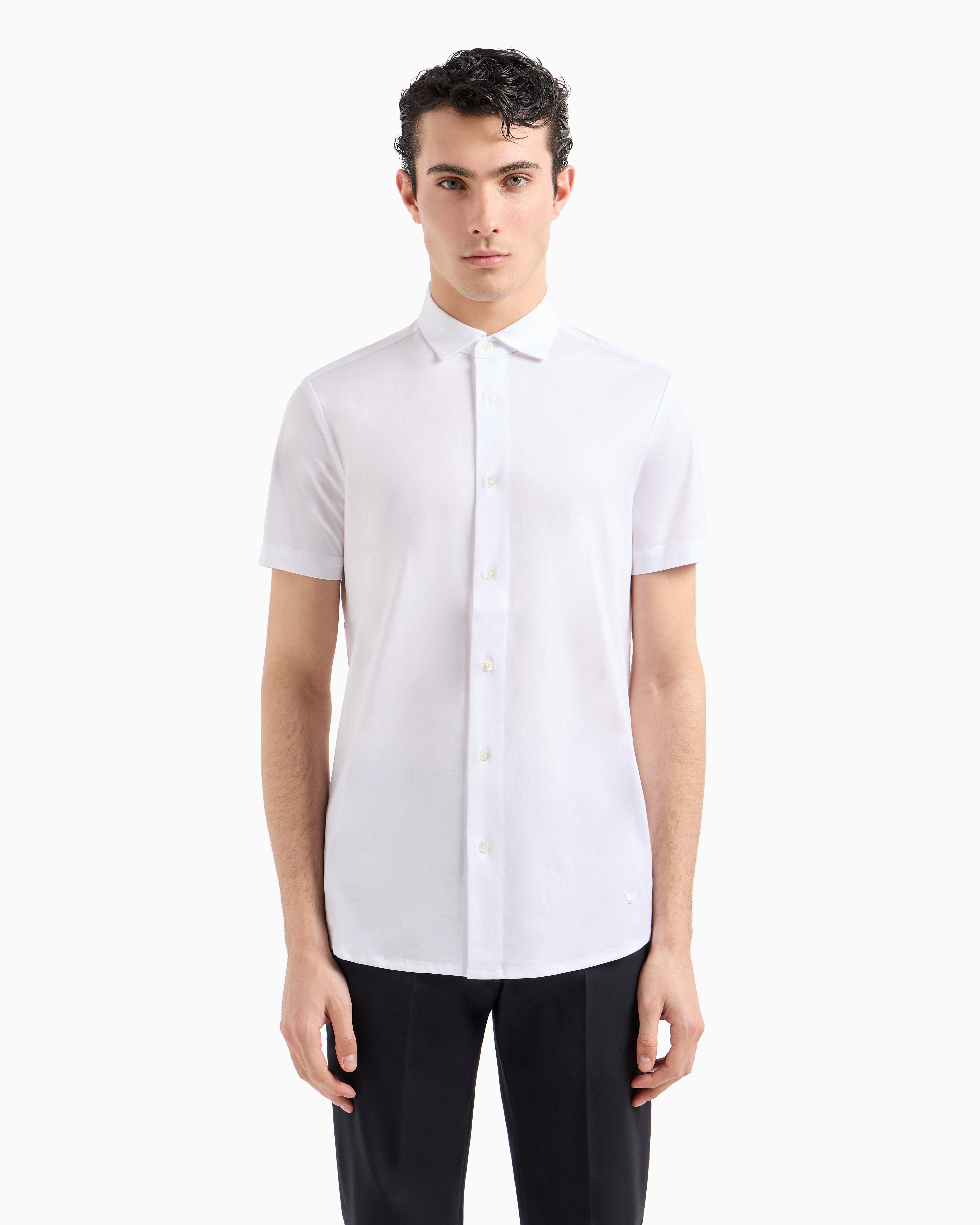 Shop Emporio Armani Asv Lyocell-blend Jersey Short-sleeved Shirt In White