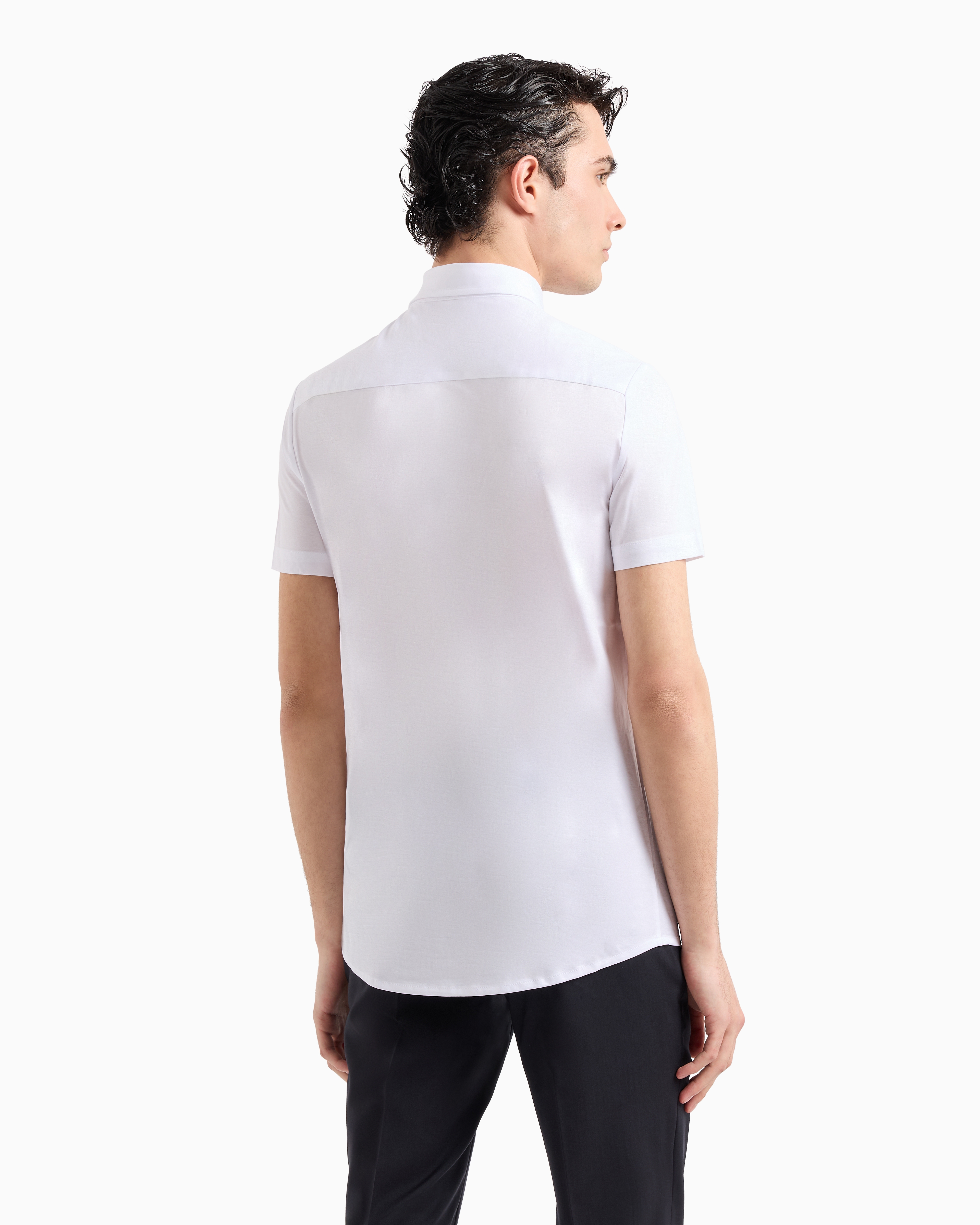 Shop Emporio Armani Asv Lyocell-blend Jersey Short-sleeved Shirt In White