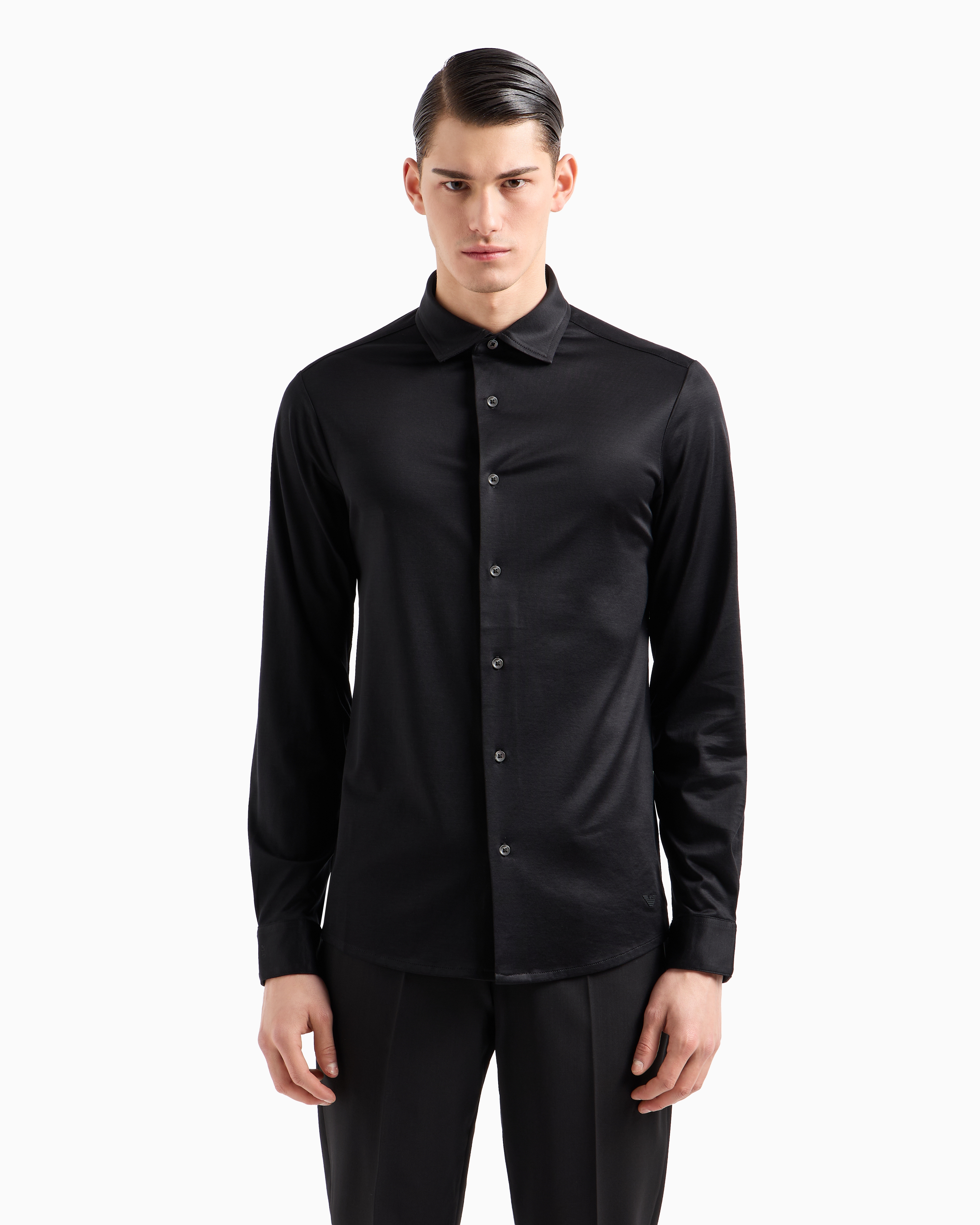 Emporio Armani Official Store Armani Sustainability Values Lyocell-blend Jersey Shirt In Black