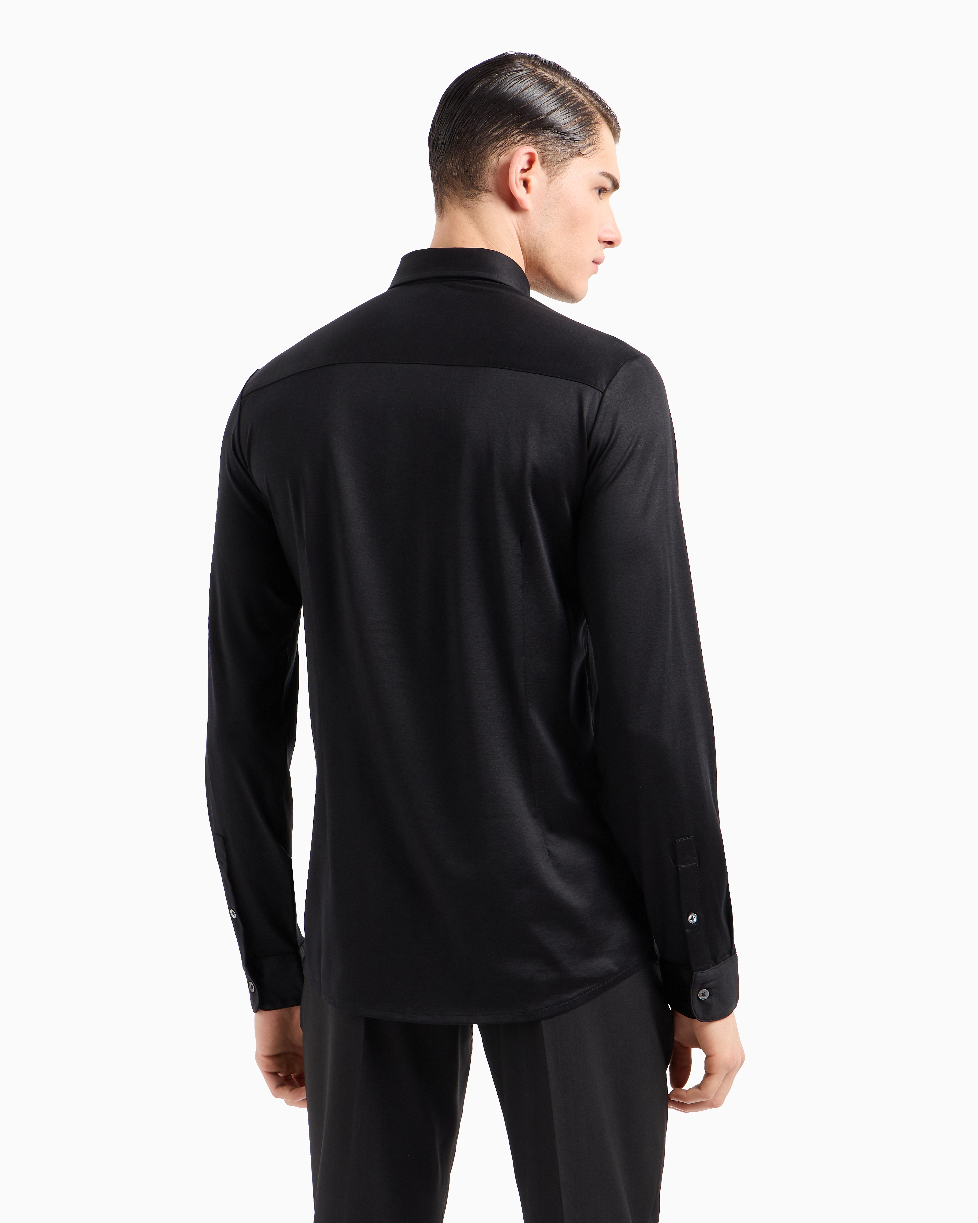 Emporio Armani Official Store Armani Sustainability Values Lyocell-blend Jersey Shirt In Black