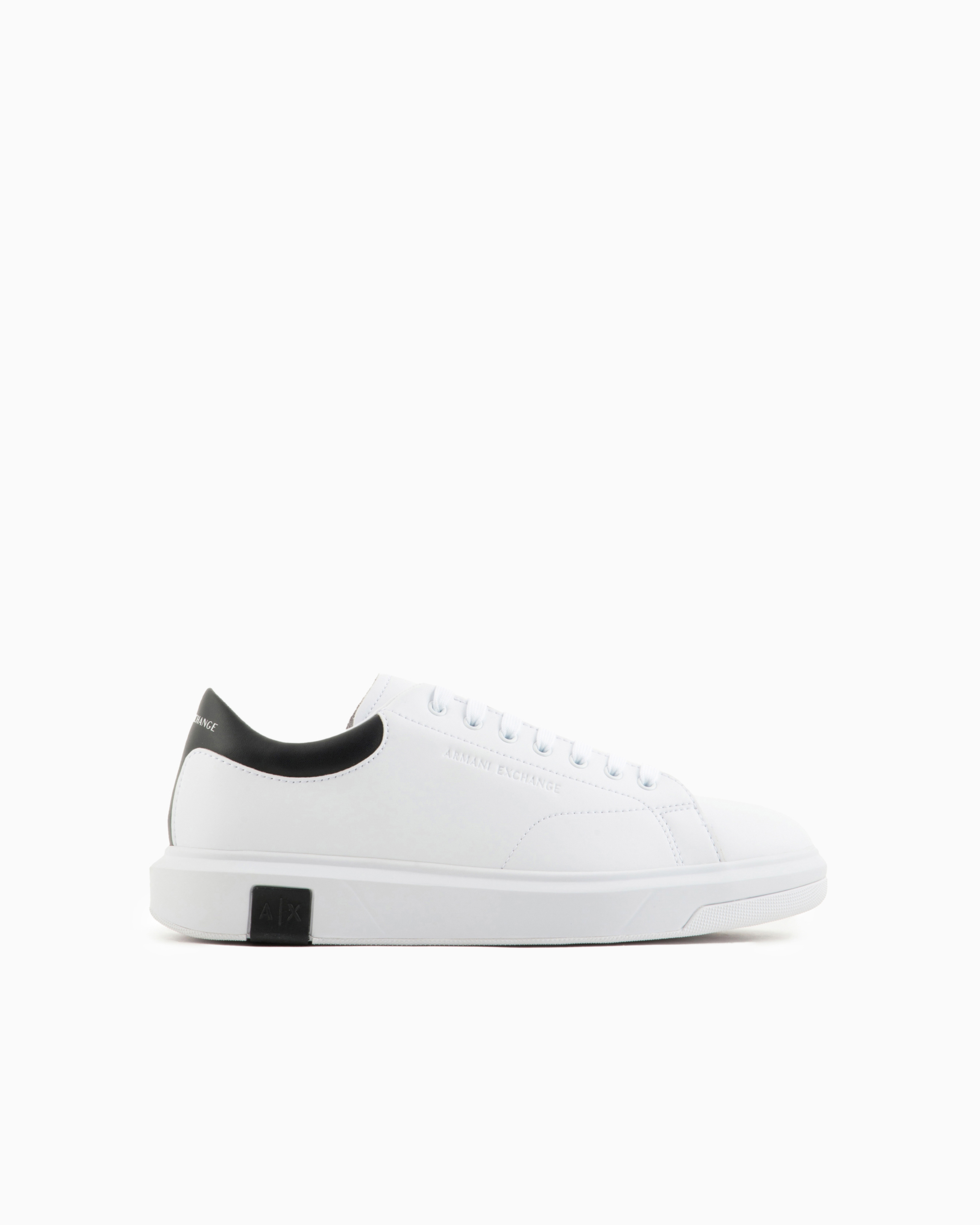 Armani Exchange Official Store Action Leather Sneakers In Bianco E Nero