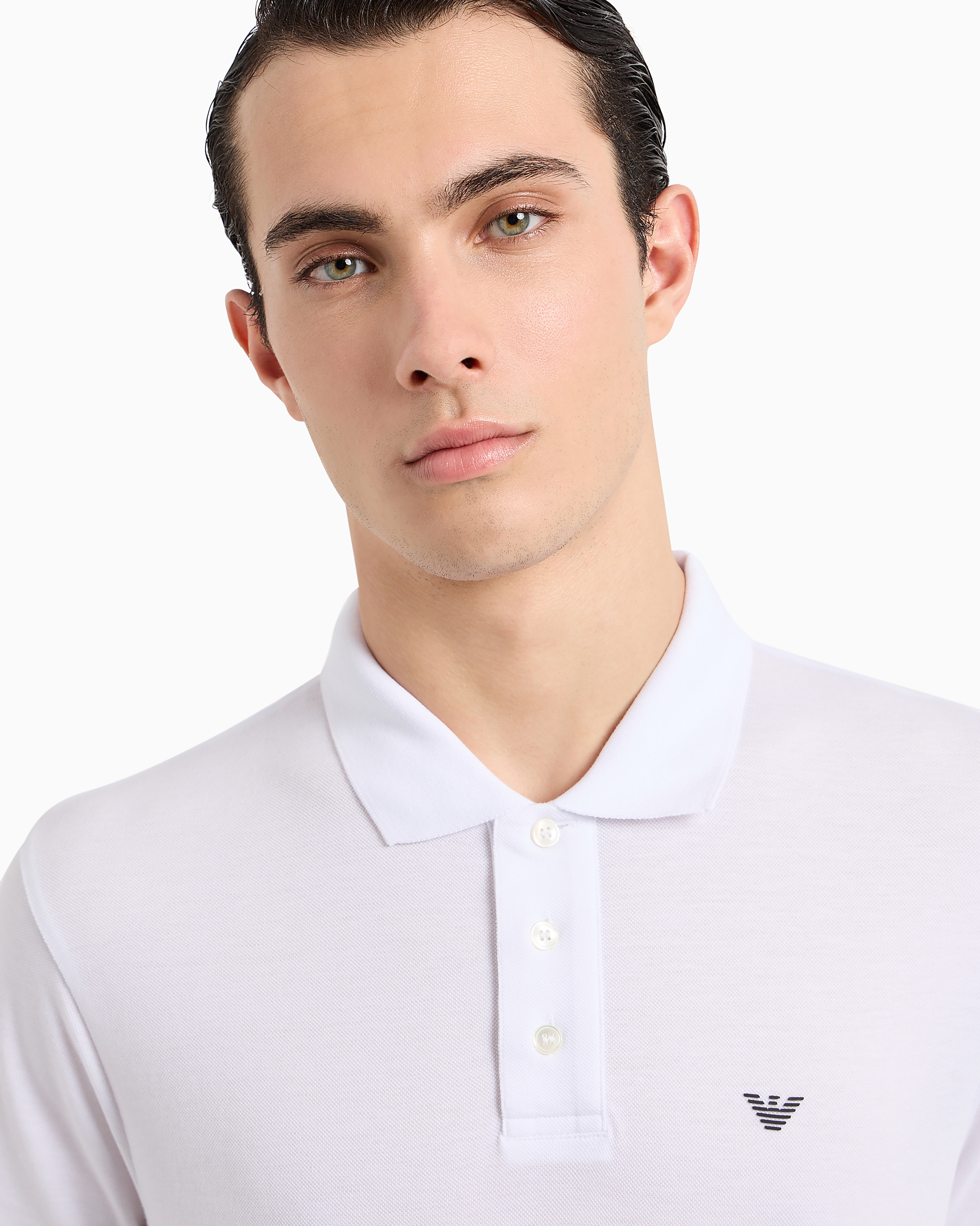 Emporio Armani Logo Embroidery Cotton Polo Shirt In White