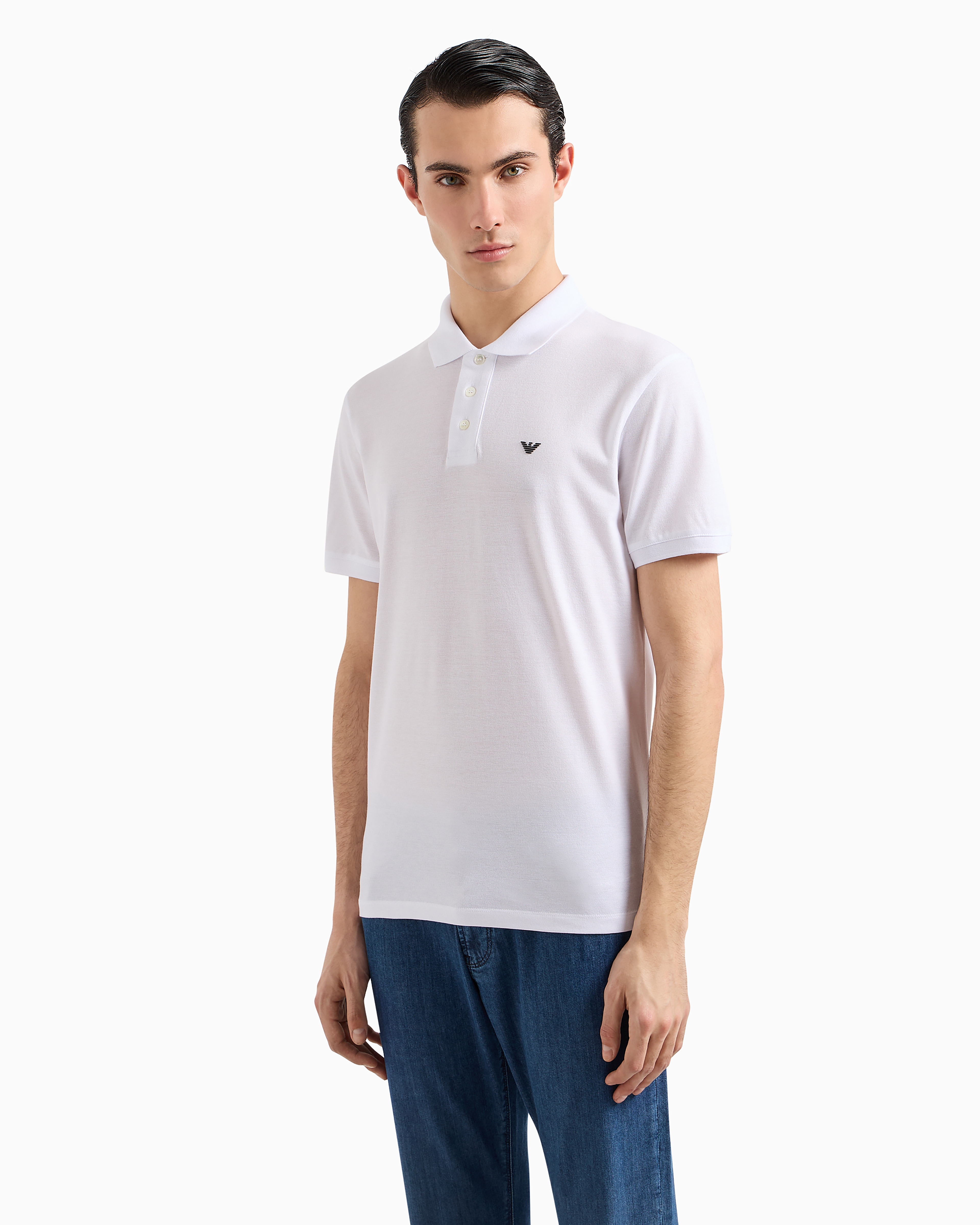 Emporio Armani Logo Embroidery Cotton Polo Shirt In White