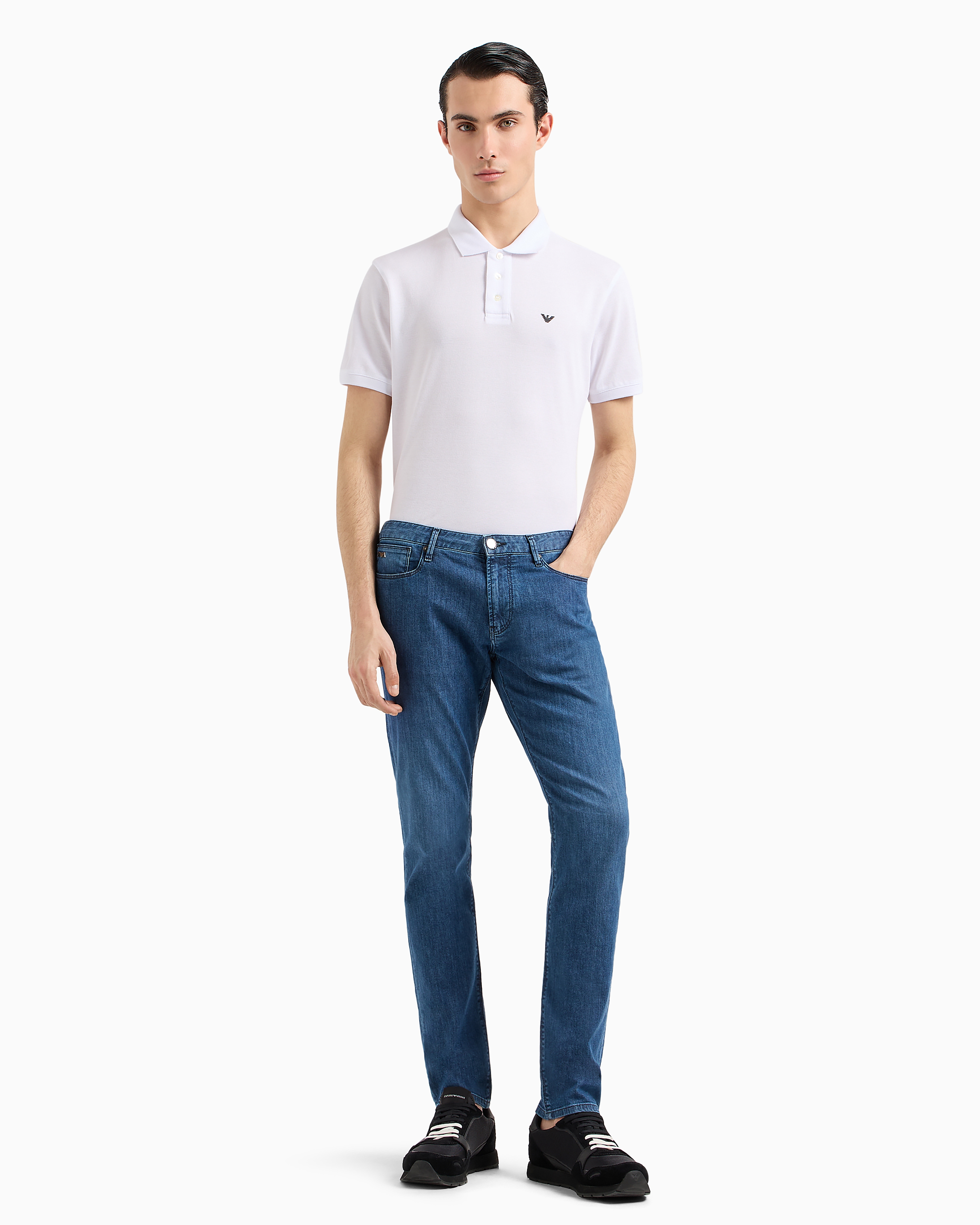 Emporio Armani Logo Embroidery Cotton Polo Shirt In White