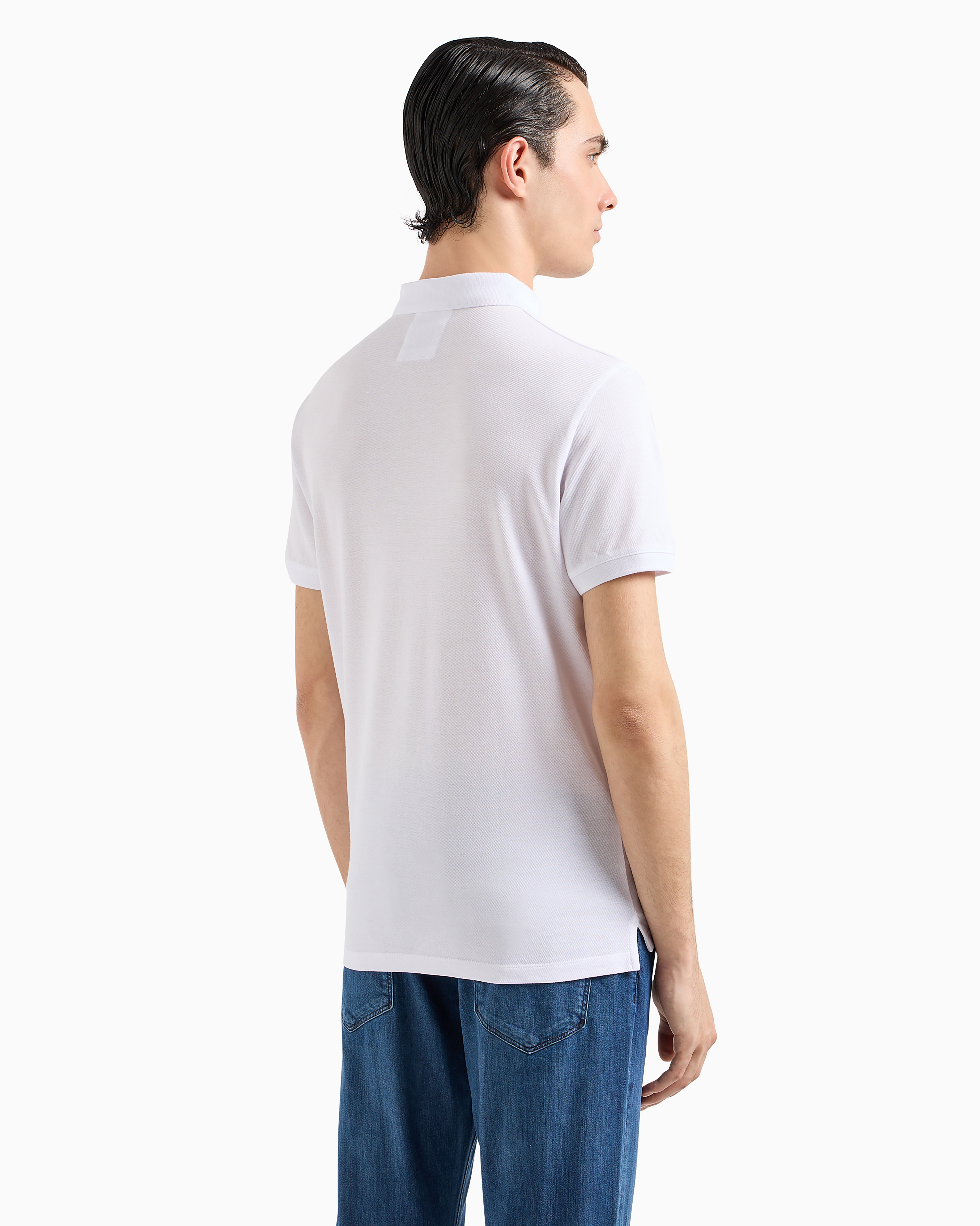 Emporio Armani Logo Embroidery Cotton Polo Shirt In White