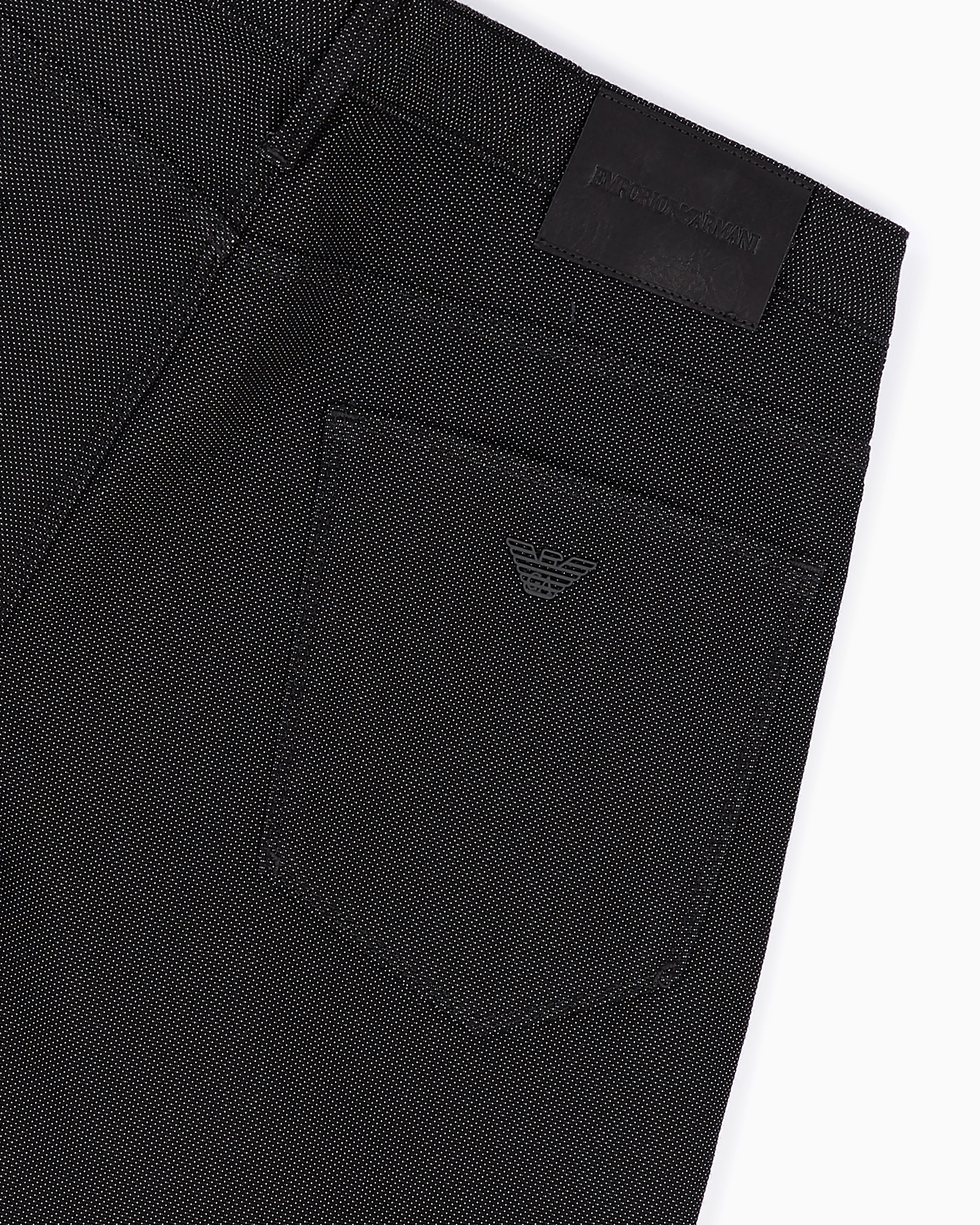 Emporio Armani J06 Slim-fit, Cotton-blend Trousers With Micro-armure Polka Dots In Black