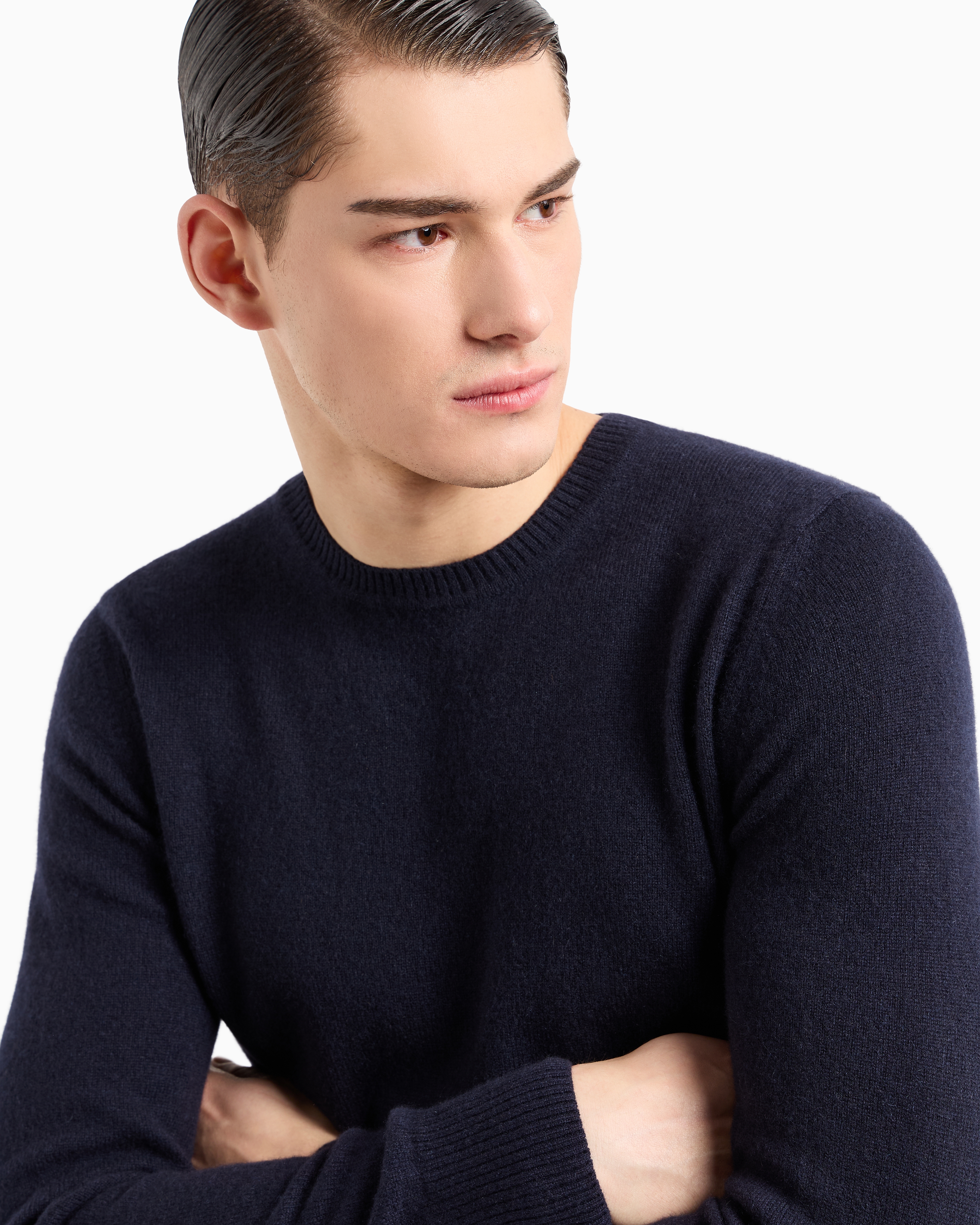 Emporio Armani Pure Cashmere Crew-neck Jumper In Navy Blue
