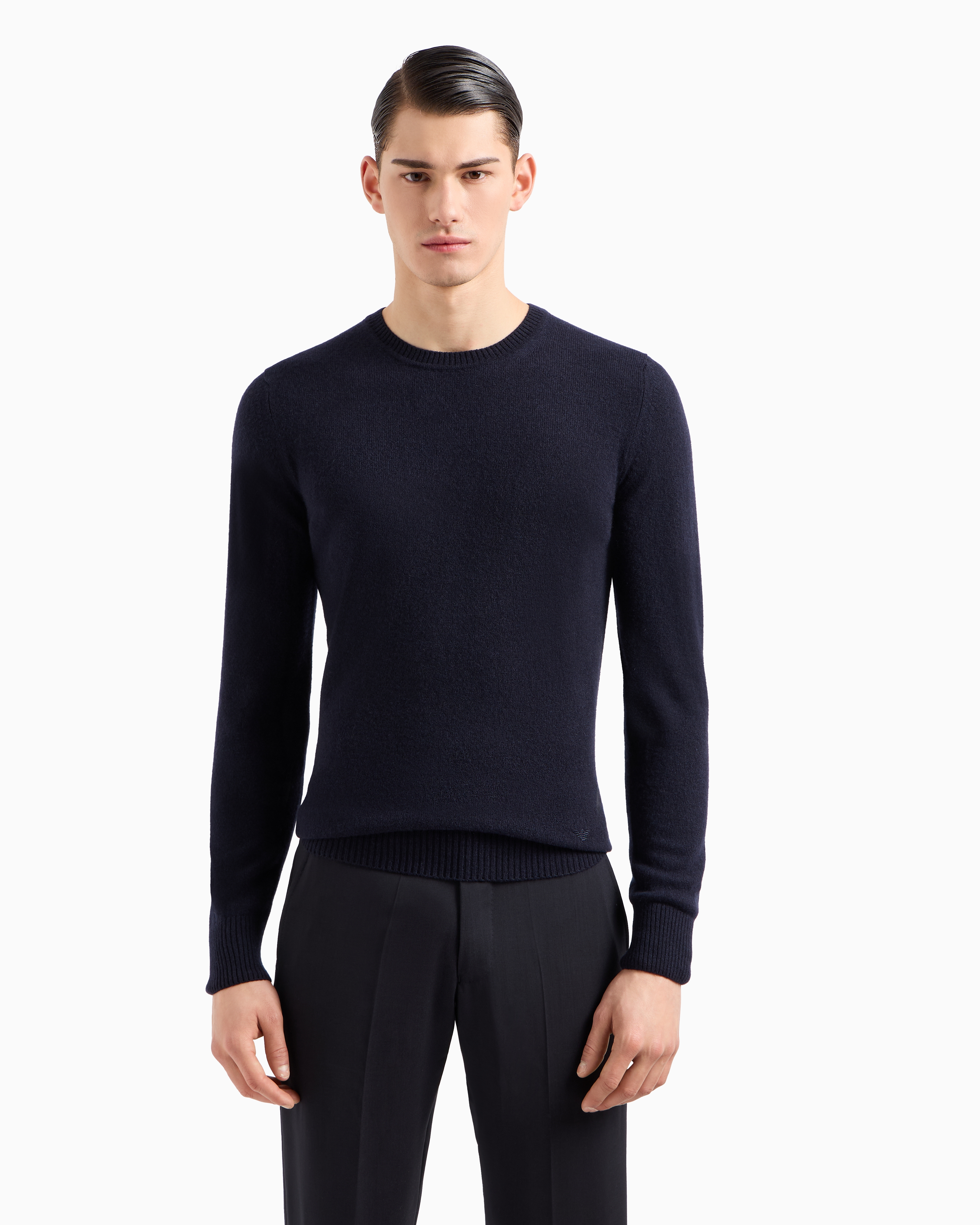 Emporio Armani Pure Cashmere Crew-neck Jumper In Navy Blue