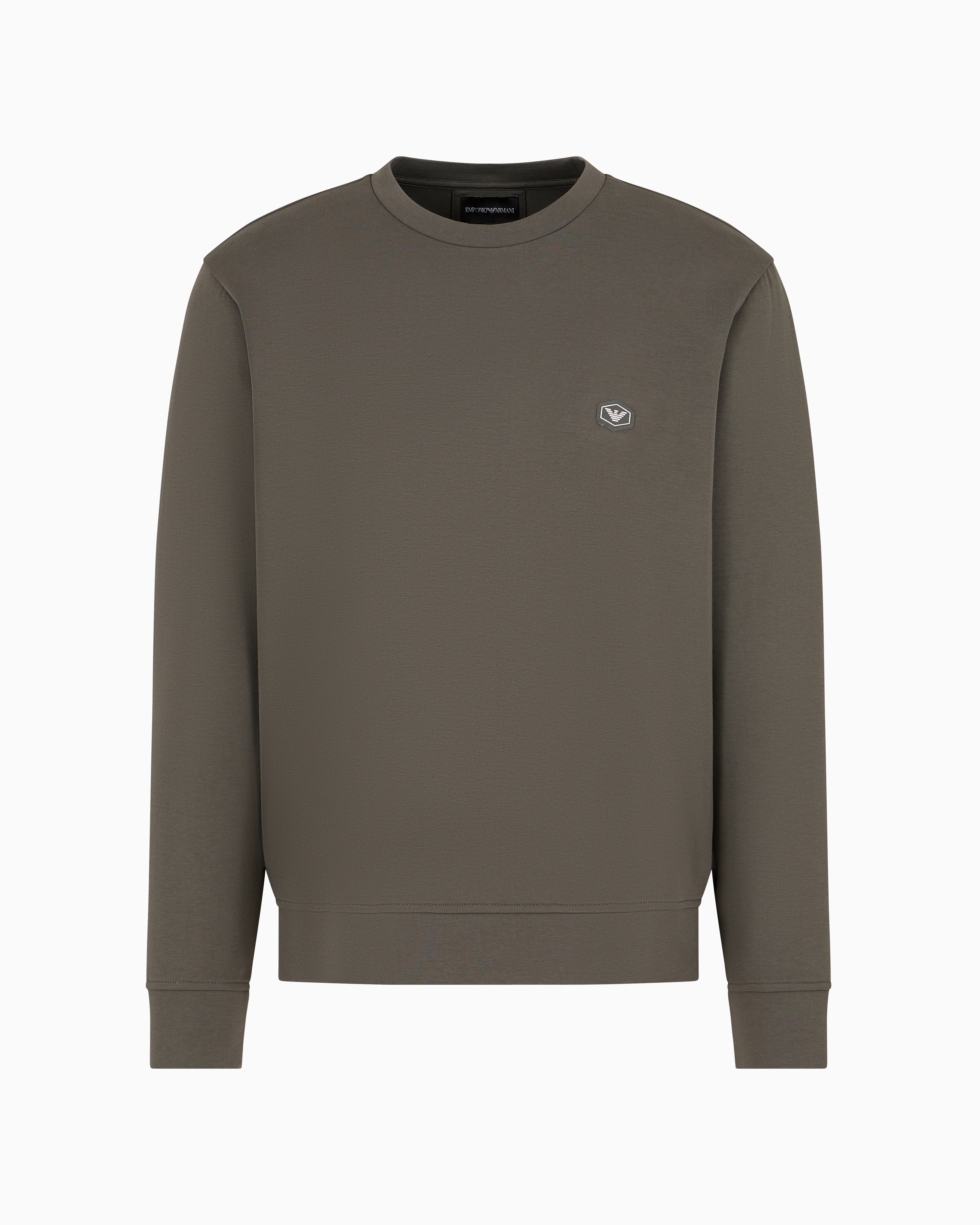 Ea7 Official Store Crew-neck Sweatshirt With Micro Logo Patch In Green