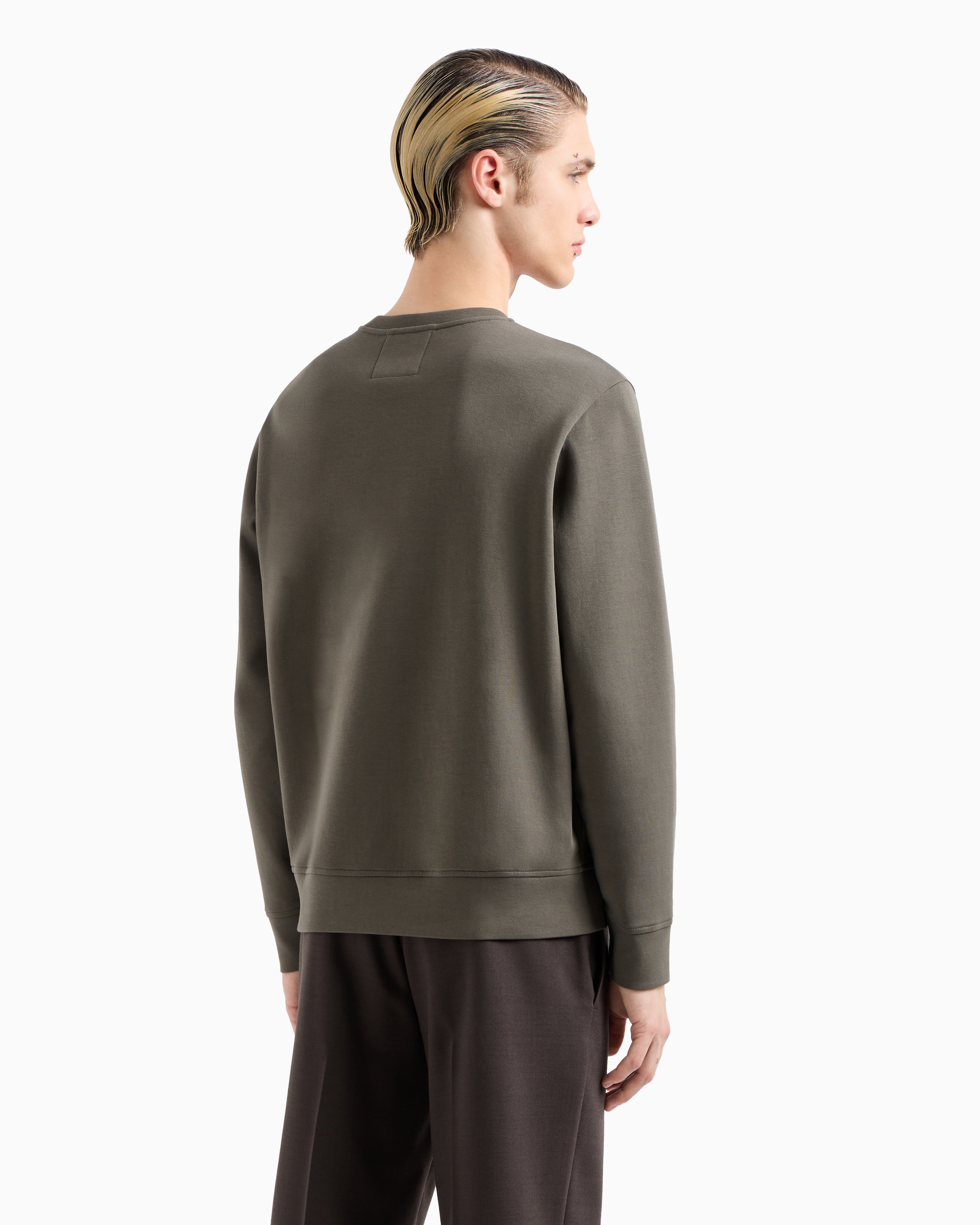 Crew-neck sweatshirt with micro logo patch | Emporio Armani