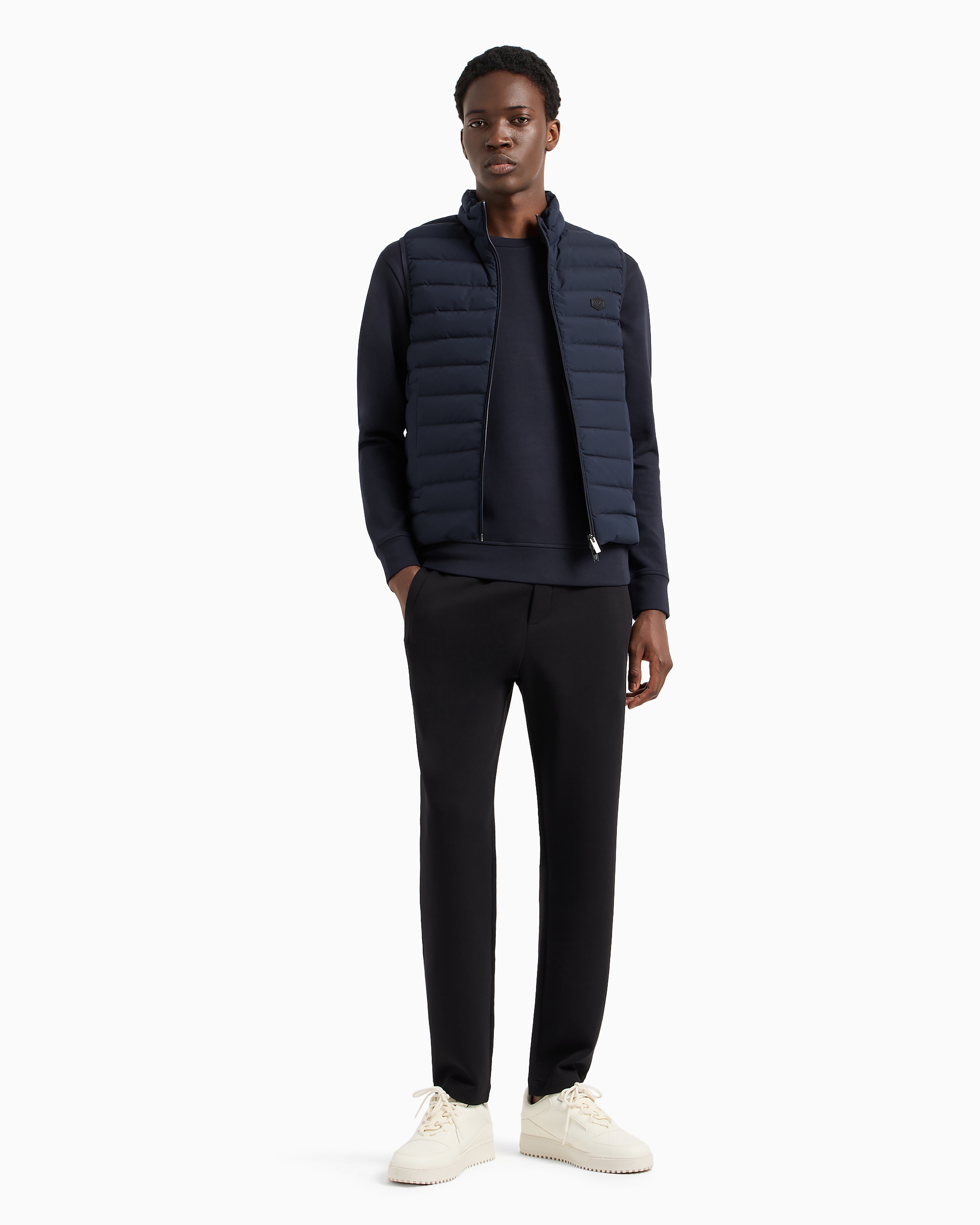 Emporio Armani Double-jersey Sweatshirt With Micro Logo Patch In Navy Blue