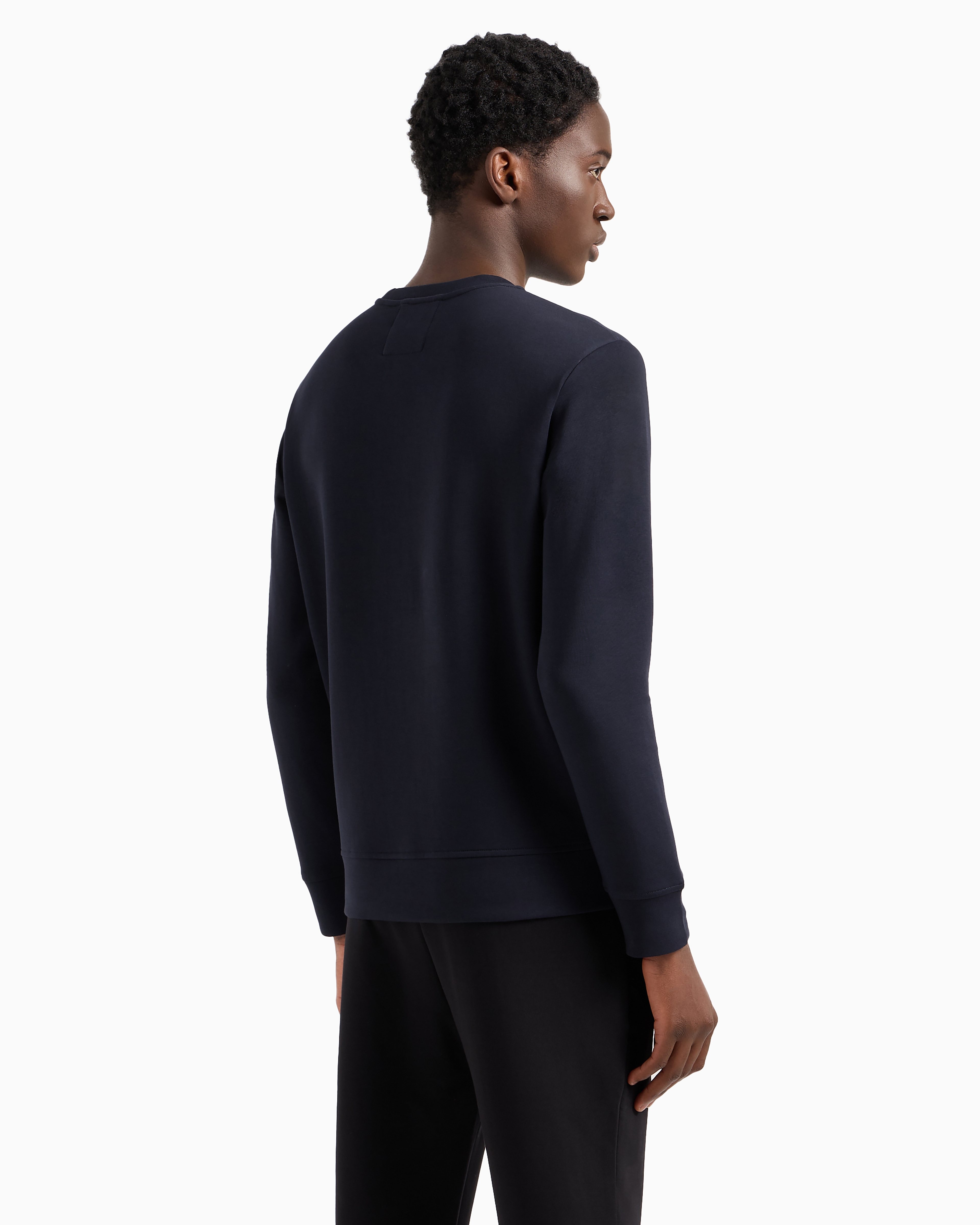 Emporio Armani Double-jersey Sweatshirt With Micro Logo Patch In Navy Blue