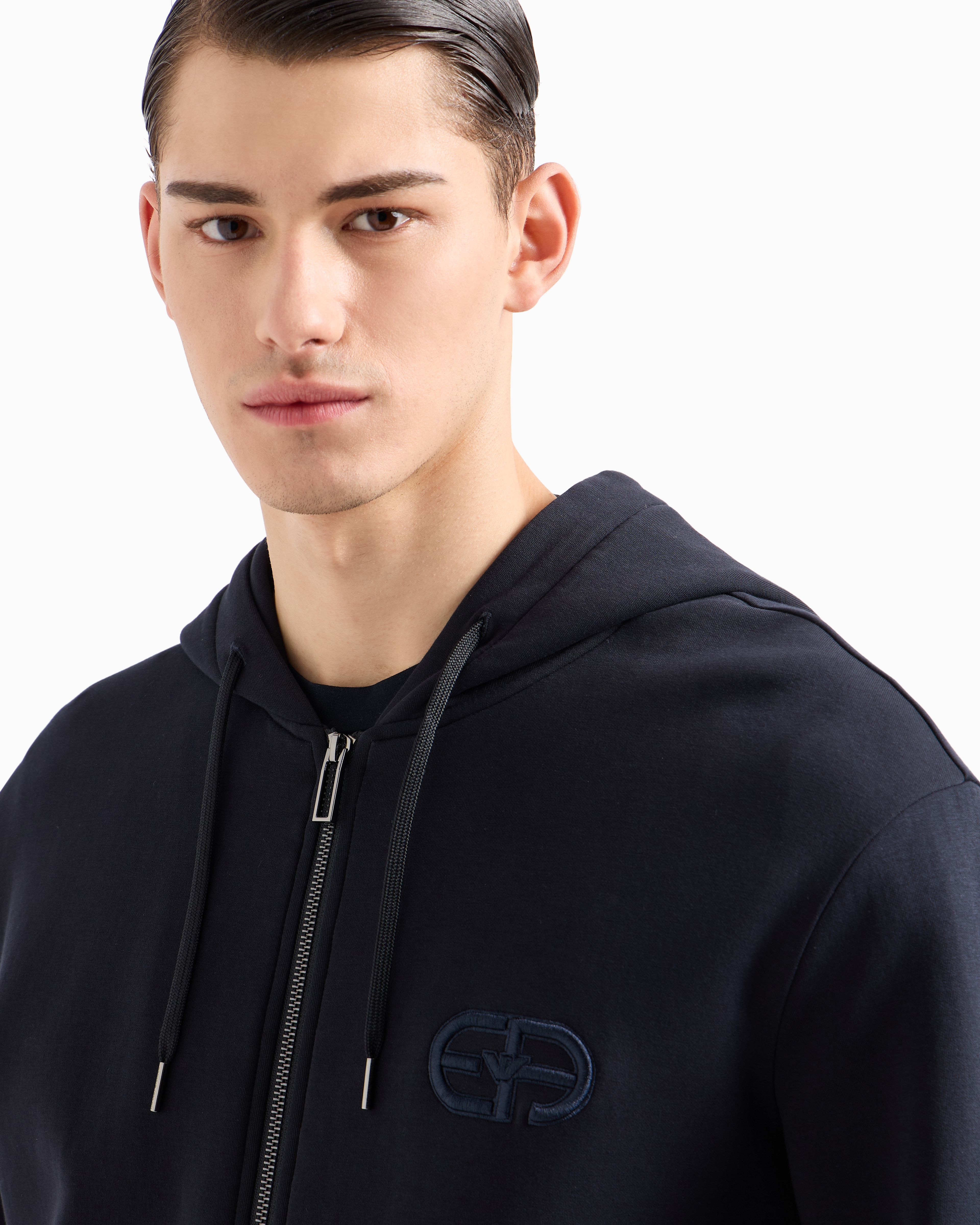 Emporio Armani Men's Logo Cotton Hoodie In Blue