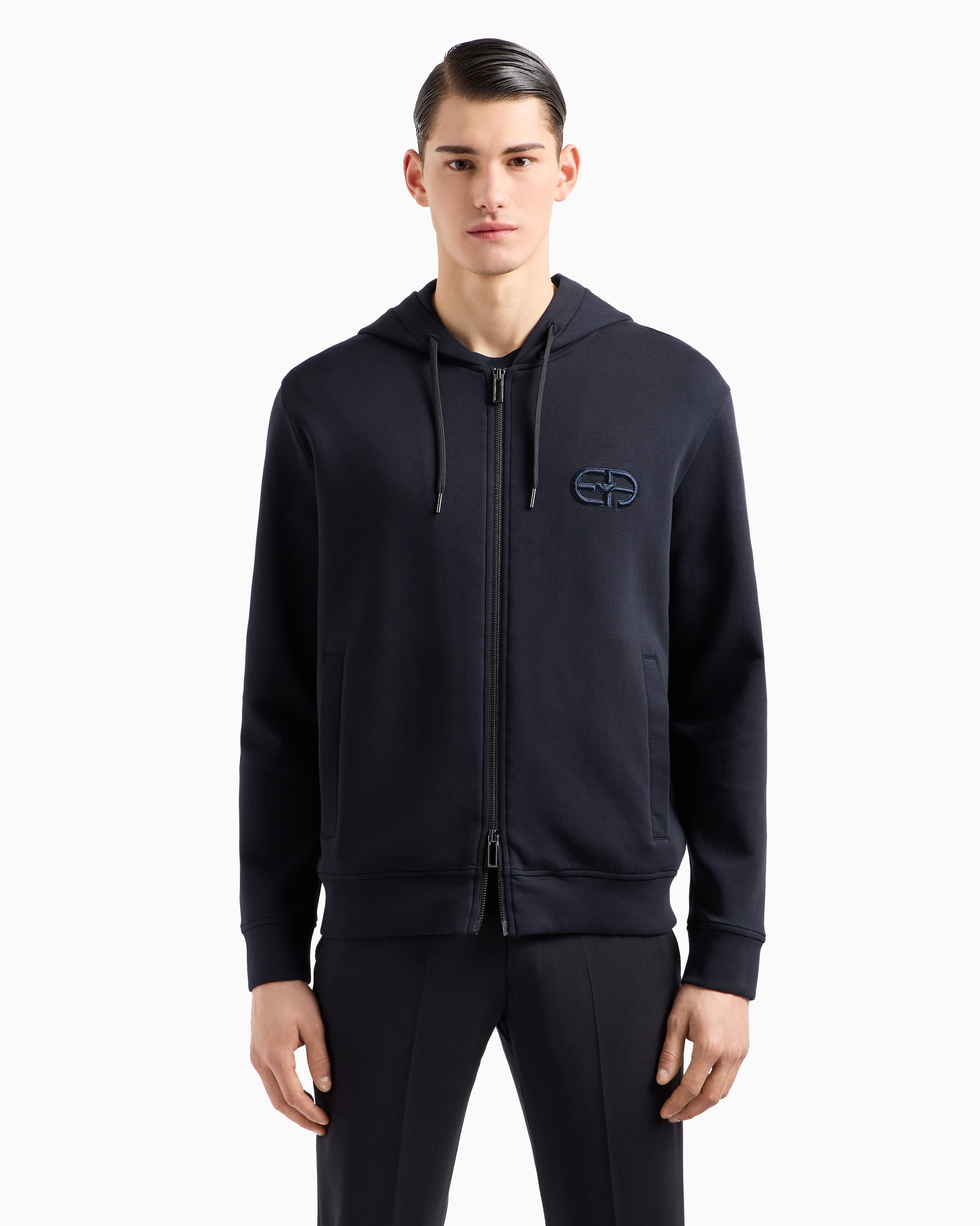 Emporio Armani Men's Logo Cotton Hoodie In Blue