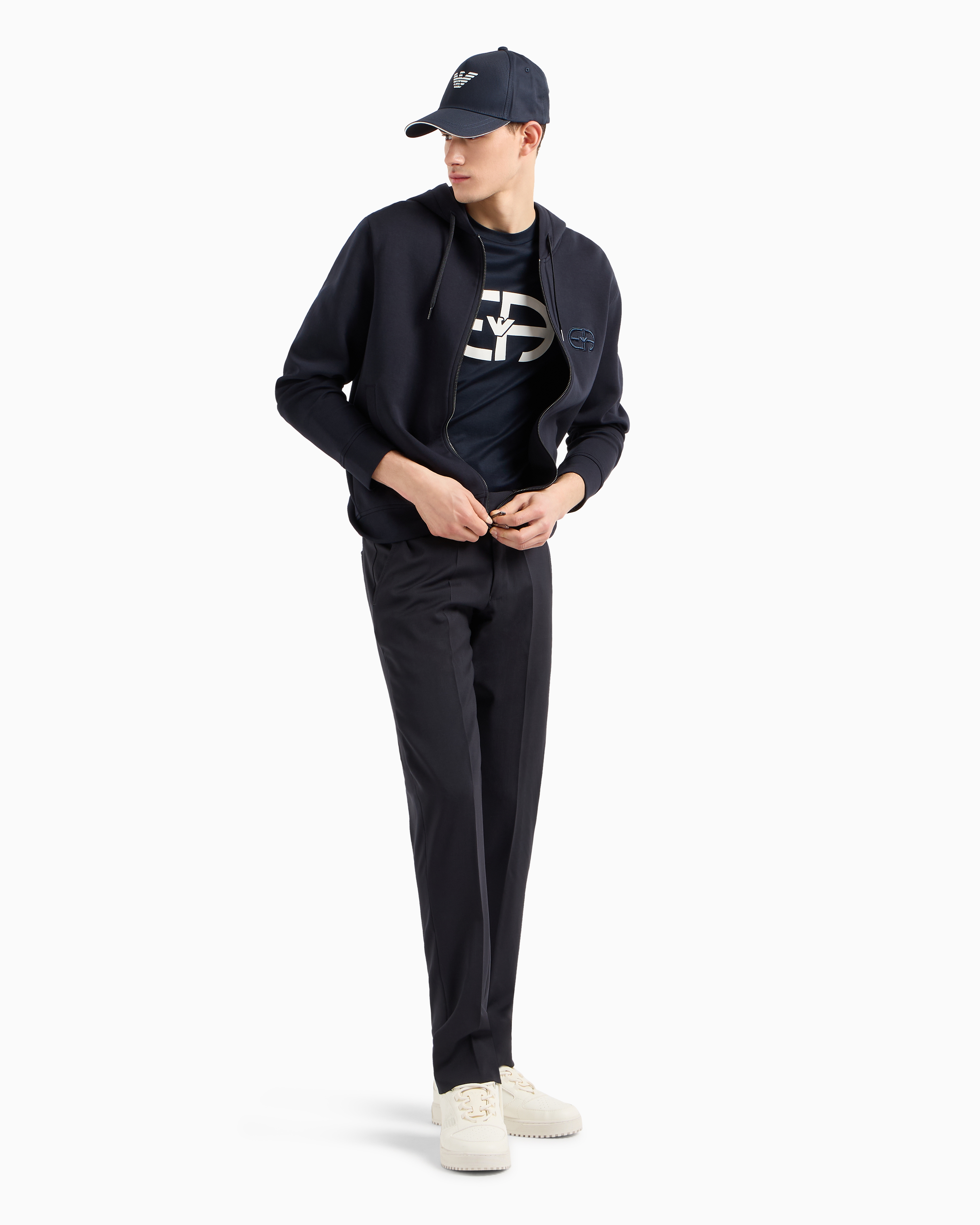 Emporio Armani Men's Logo Cotton Hoodie In Blue