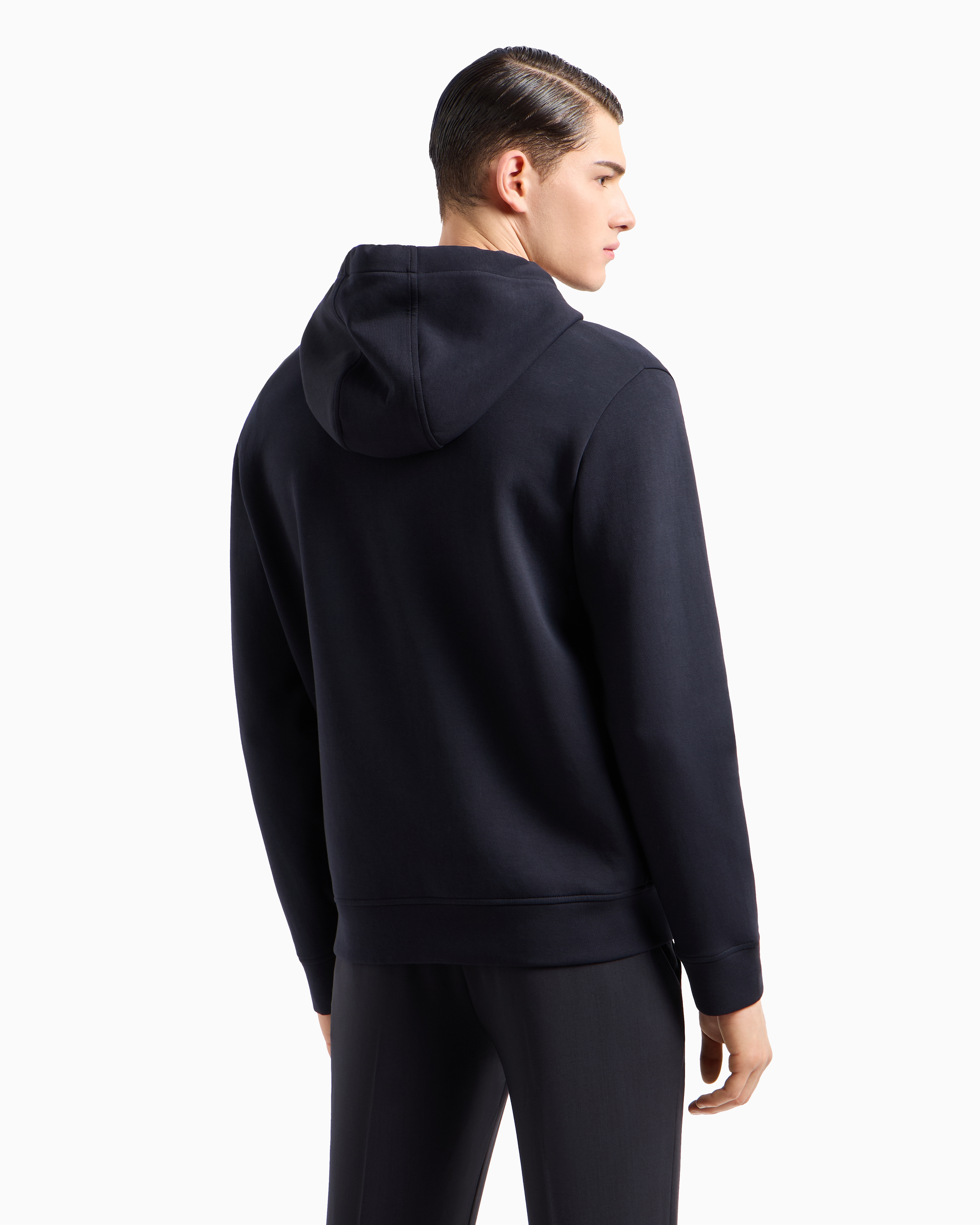 Emporio Armani Men's Logo Cotton Hoodie In Blue
