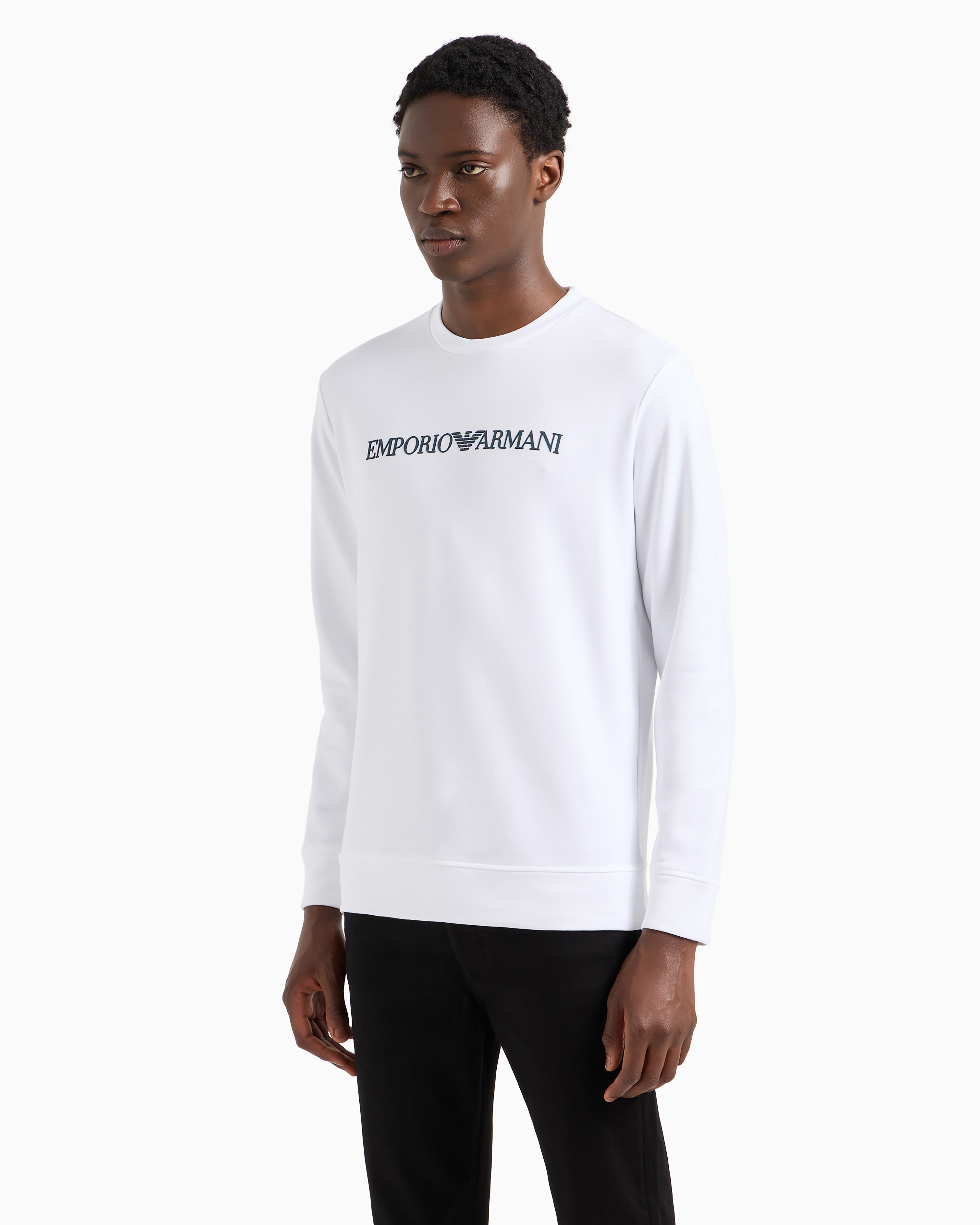 Emporio Armani Logo Print Long-sleeved Sweatshirt In White