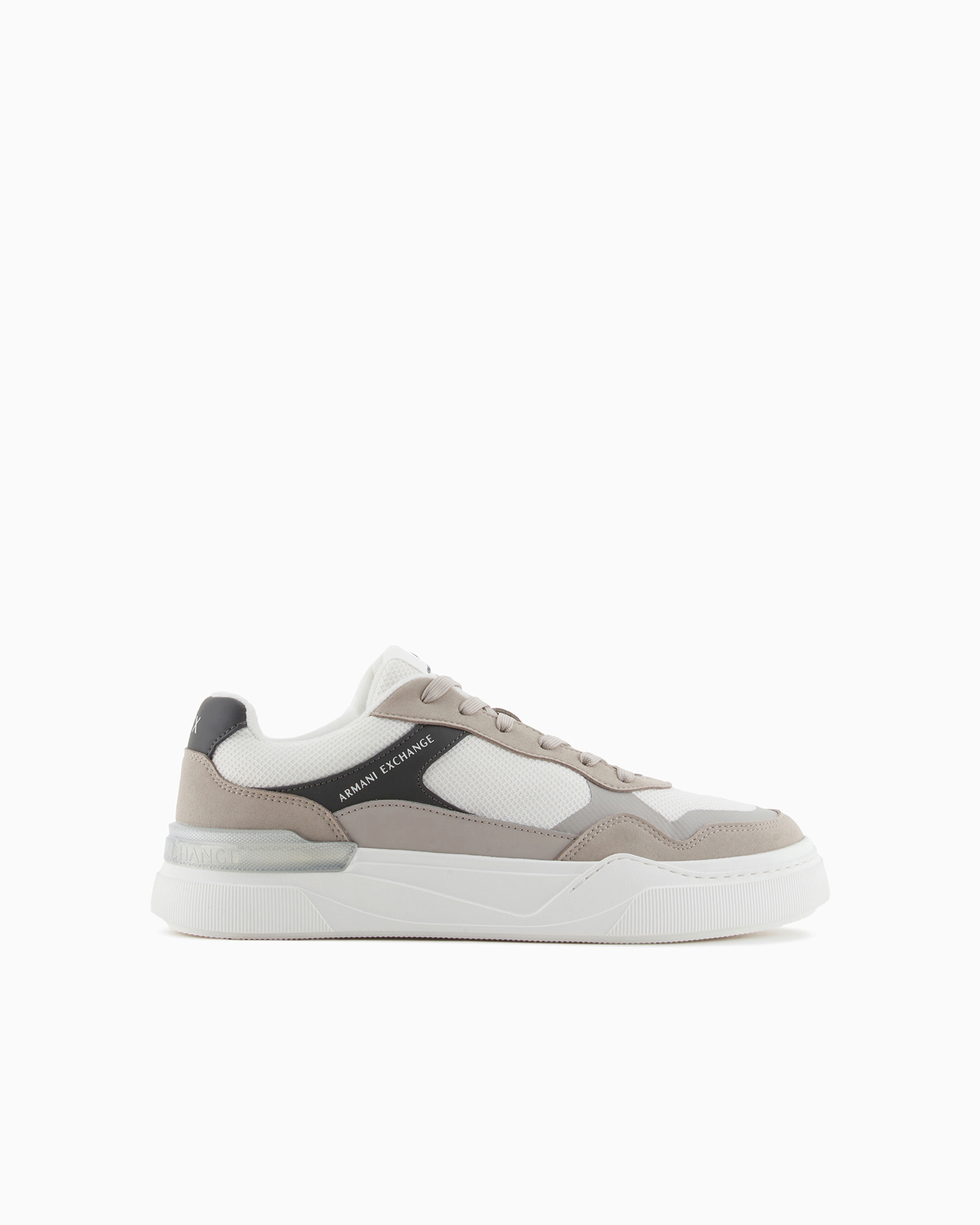 Shop Armani Exchange Sneakers With Laces In Combined Material In Beige